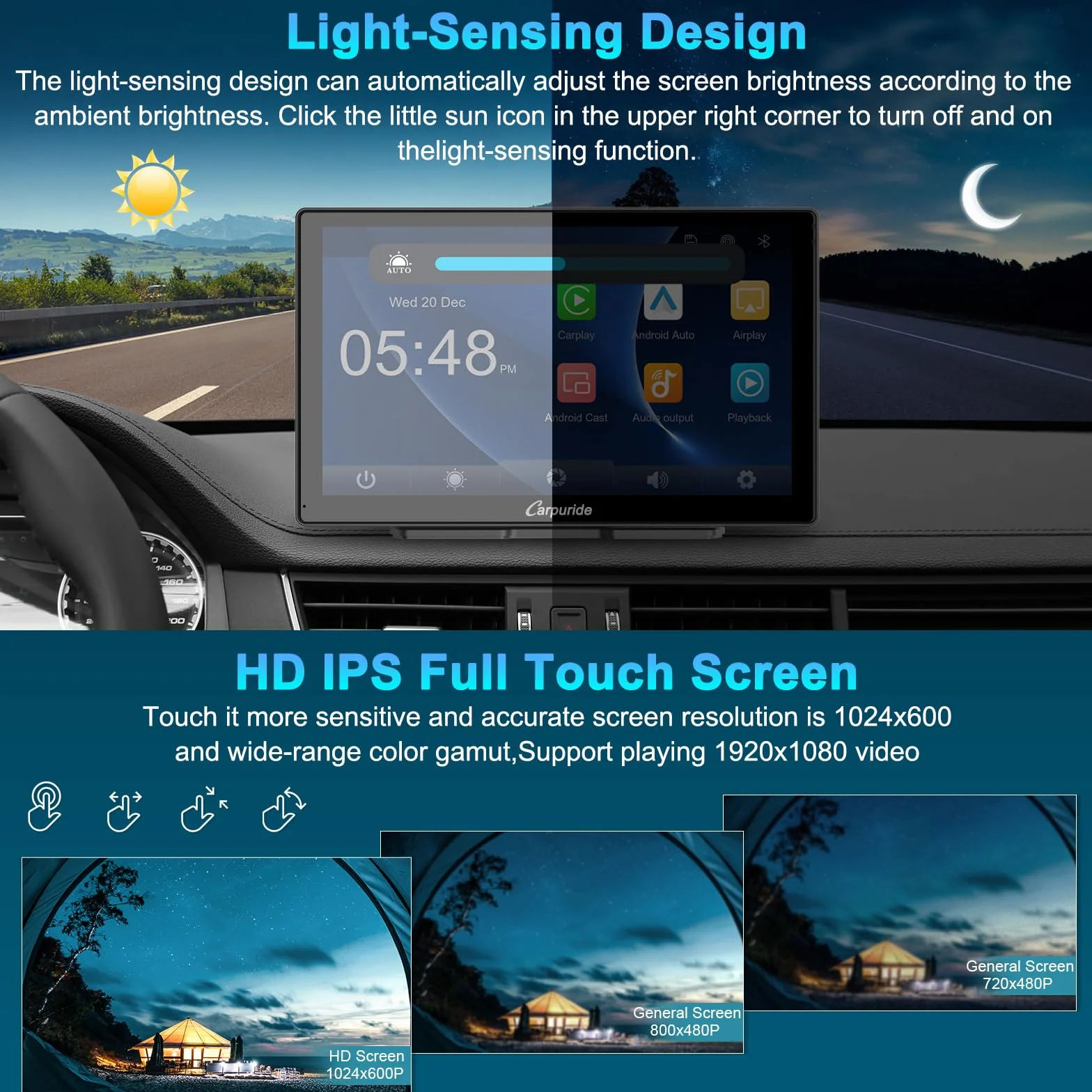 Carpuride W905 Bezprzewodowy odtwarzacz samochodowy Carplay i Android Auto z kamerą samochodową, przenośny 9-calowy ekran dotykowy HD, 4K przednia i tylna kamera, nagrywanie pętlowe, Bluetooth, Mirror