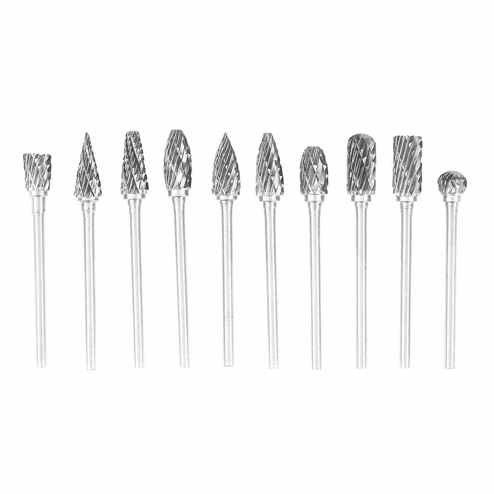 Pilniki obrotowe do frezów stalowych, 10 sztuk 2,35 x 6 mm frezy obrotowe frezy z węglika wolframu stal zestaw narzędzi do rzeźbienia metalu