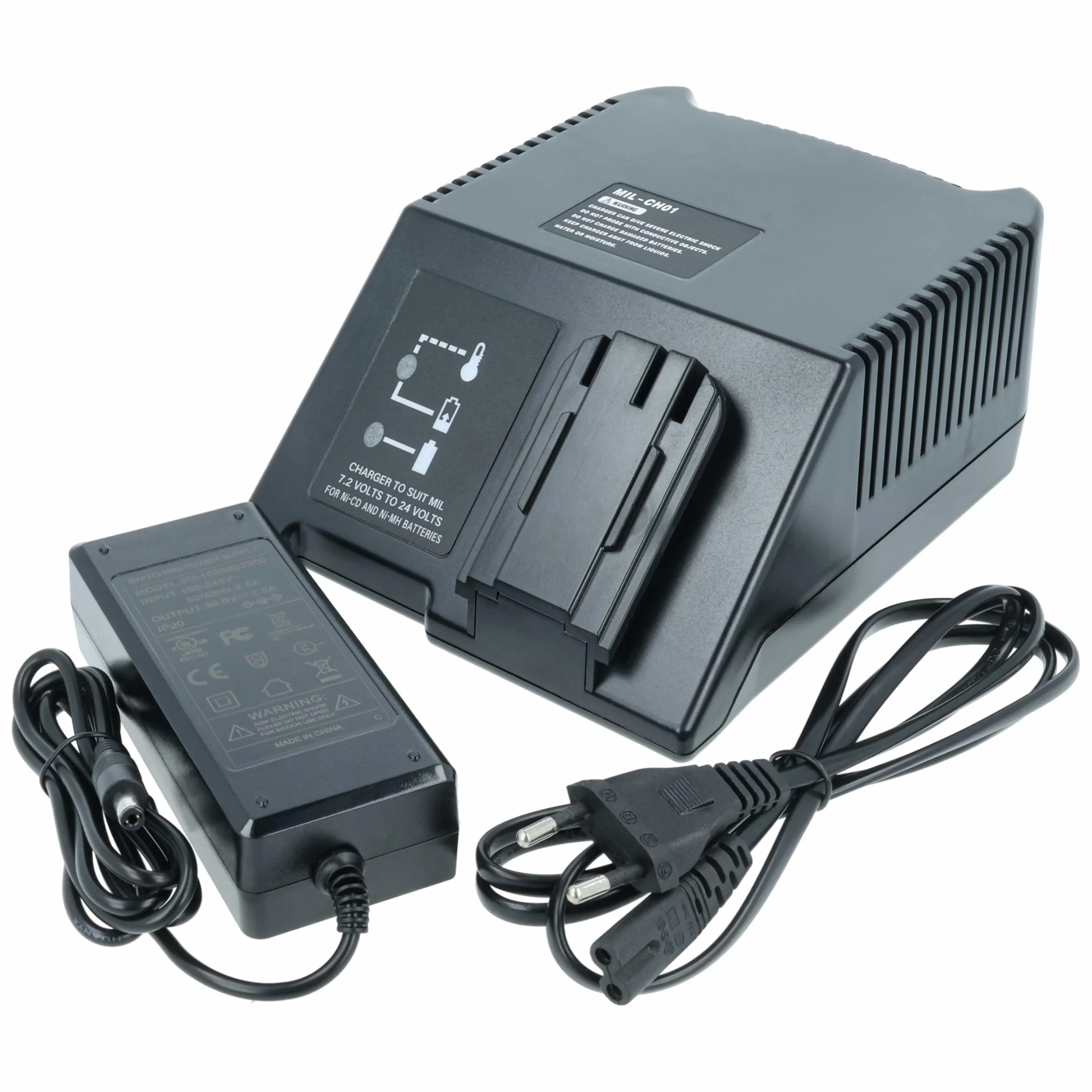 vhbw Ładowarka 7,2-24 V kompatybilna z AEG WBE2E 12, SB2E 12, PSM 12PP, System PBS3000 Ni-Cd, NiMH, Li-Ion narzędzia, 120 W
