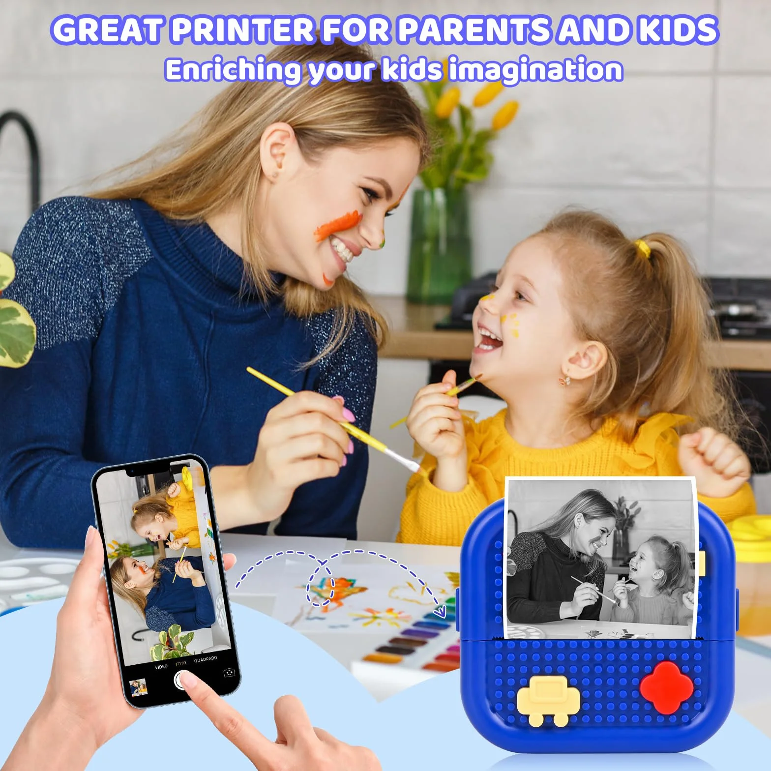 Bezprzewodowa mini drukarka fotograficzna Bluetooth z 13 rolkami do smartfona