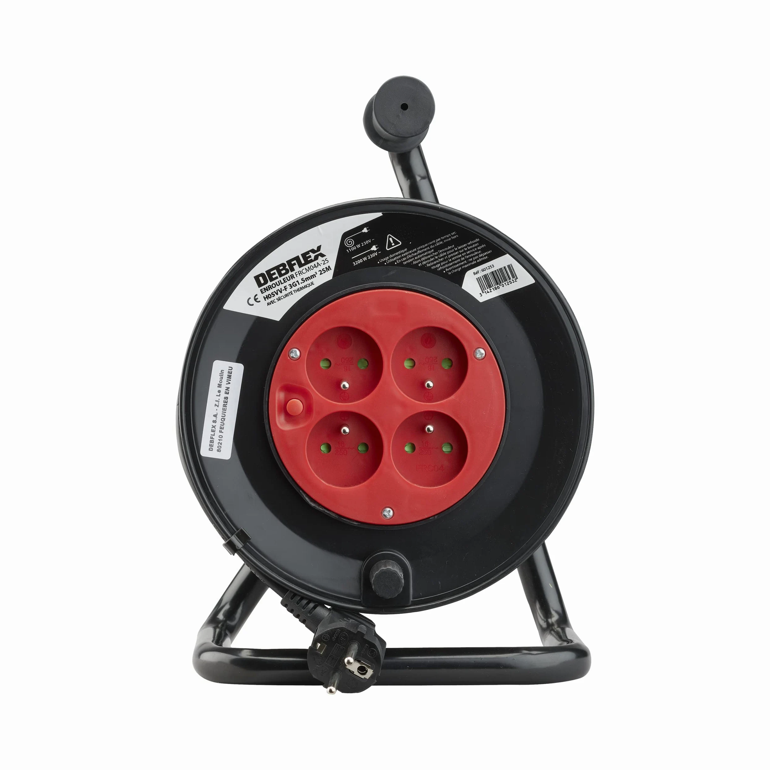 Debflex 601253 bęben kablowy do majsterkowania HO5VV-F 3G1.5, przełącznik 4P, 25 m, czarny