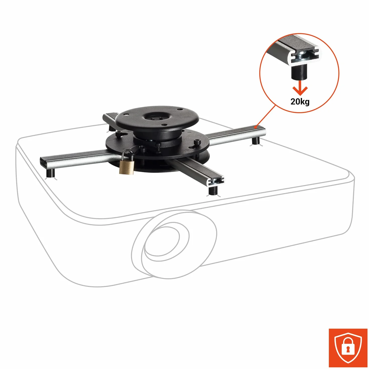 celexon Uniwersalny uchwyt sufitowy do projektora PS Ultraflat ultrapłaski 20 kg czarny 62 mm 360°