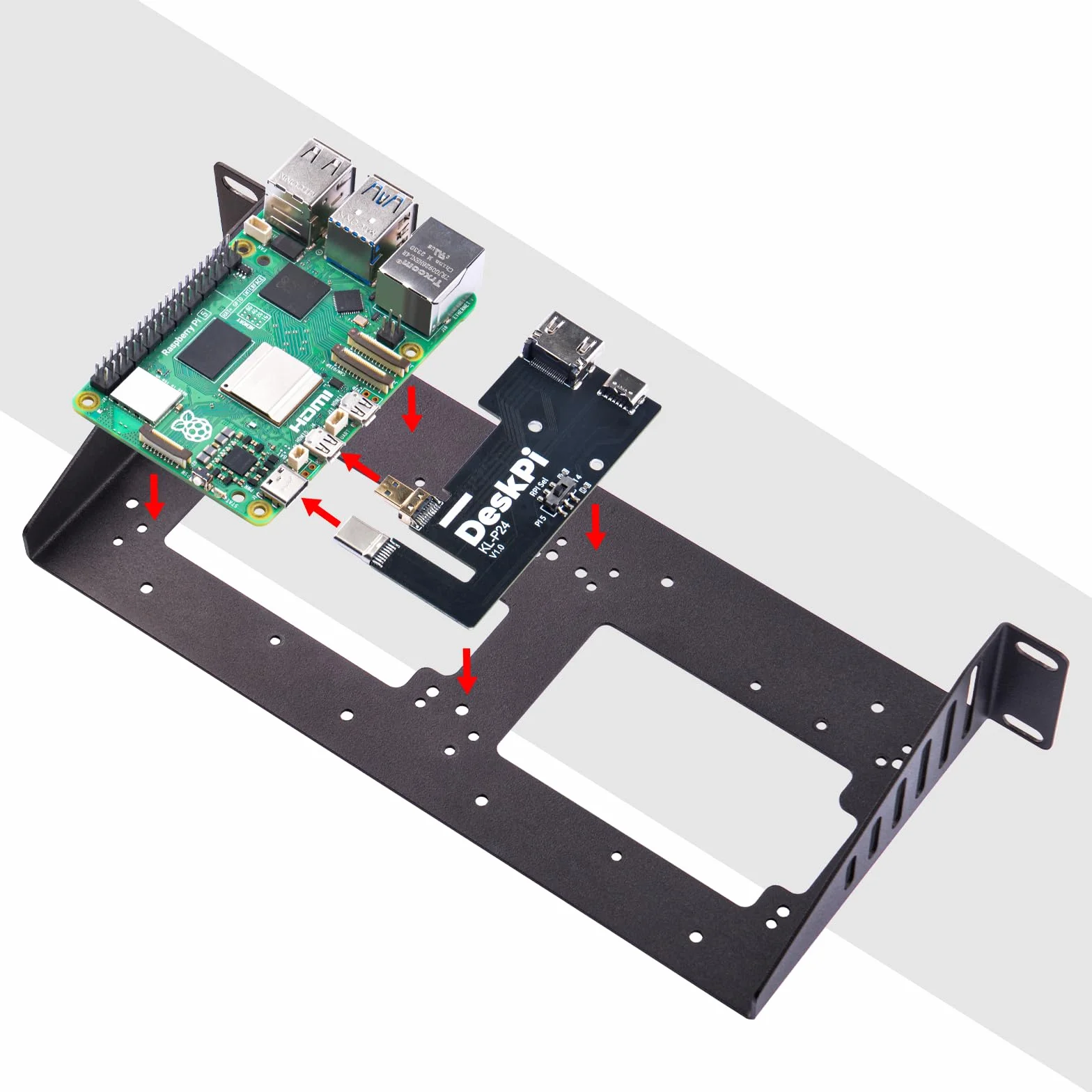 GeeekPi DeskPi RackMate Accessories SBC Shell 10 cali 1U Rack z 2PCS Micro HDMI do HDMI Adapter Board KL-P24 dla Raspberry Pi 5 Pi 4B