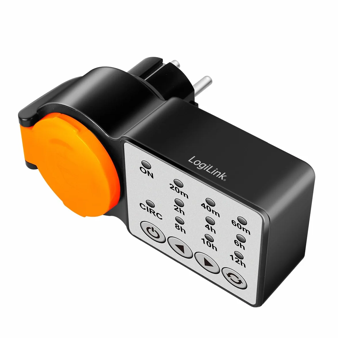 LogiLink ET0015 – zewnętrzny programator czasowy z funkcją cyklu i odliczaniem aktywacji, klasa ochrony IP44, 3600 W, czarny/pomarańczowy