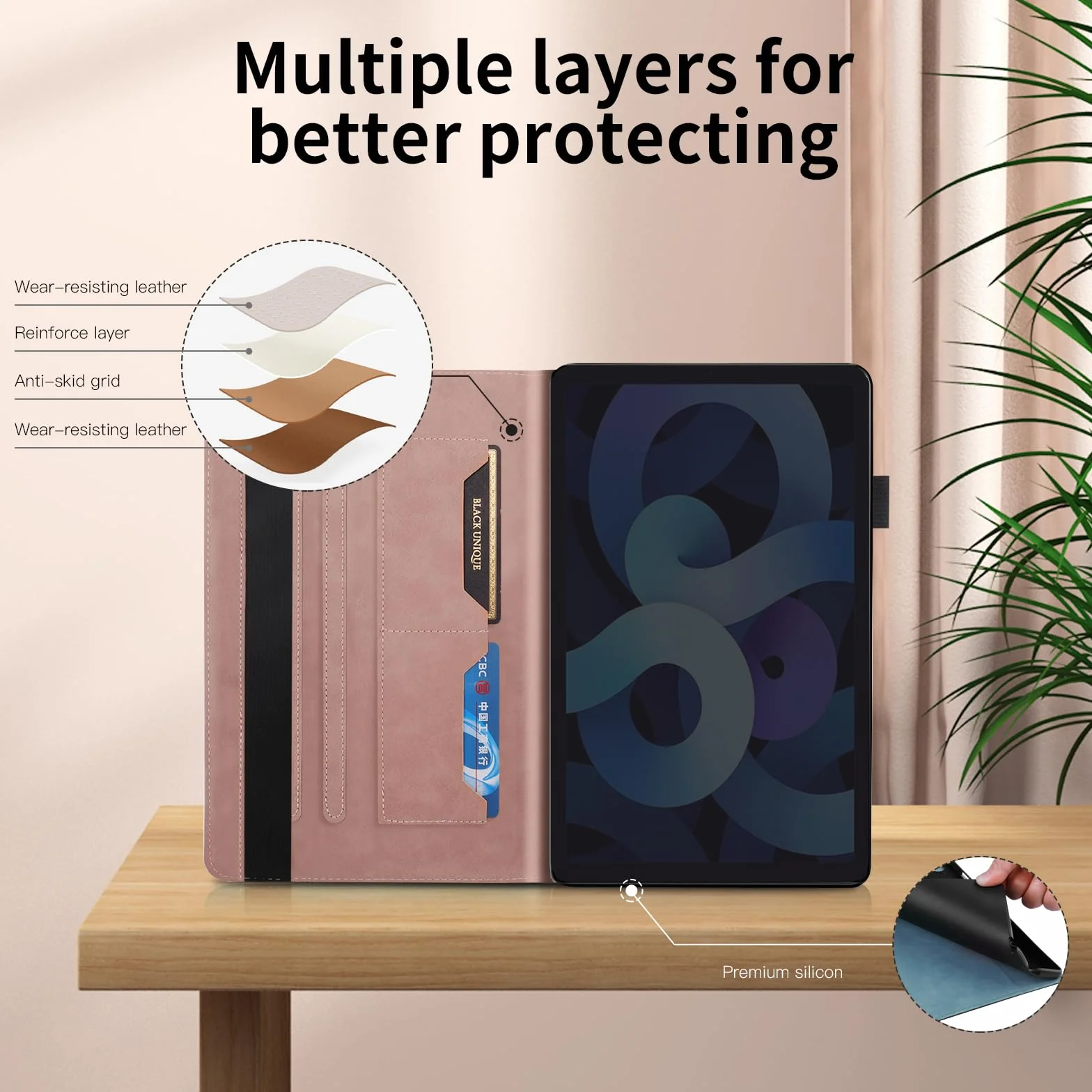 Etui na Xiaomi Pad 8/Pad 8 Pro 2025 11,2 cala, pokrowiec ze skóry PU z uchwytem na długopis, różowe złoto