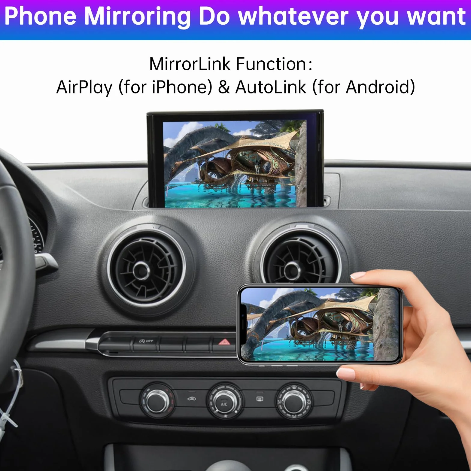 Road Top Bezprzewodowy Carplay Android Auto dla Audi A3 2013-2018 Rok, Dekoder zestawu modernizacyjnego Carplay, Obsługa Siri Mirror Link, Kamera wsteczna, Nawigacja