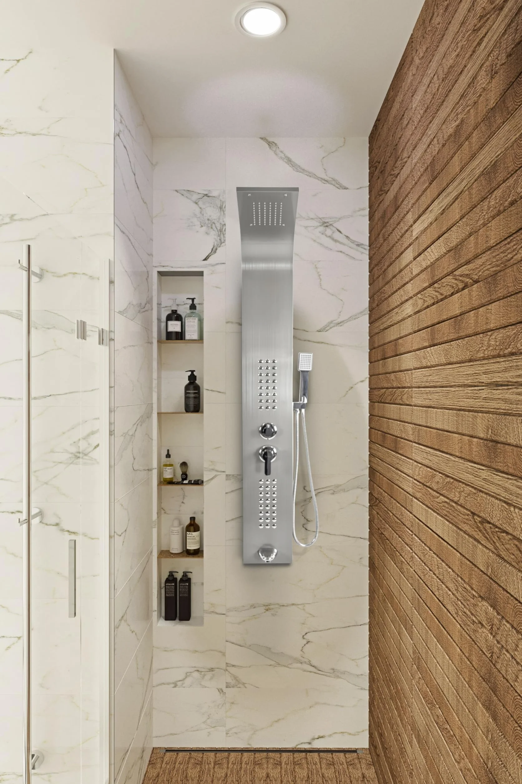 ZOLTA Panel Prysznicowy z Hydromasażem – Kolumna Prysznicowa z Baterią, Deszczownicą i Wylewką, Nowoczesny Zestaw Natryskowy do Łazienki, Komfortowa Kąpiel SPA, Funkcjonalny Design i Wysoka Jakość Wyk