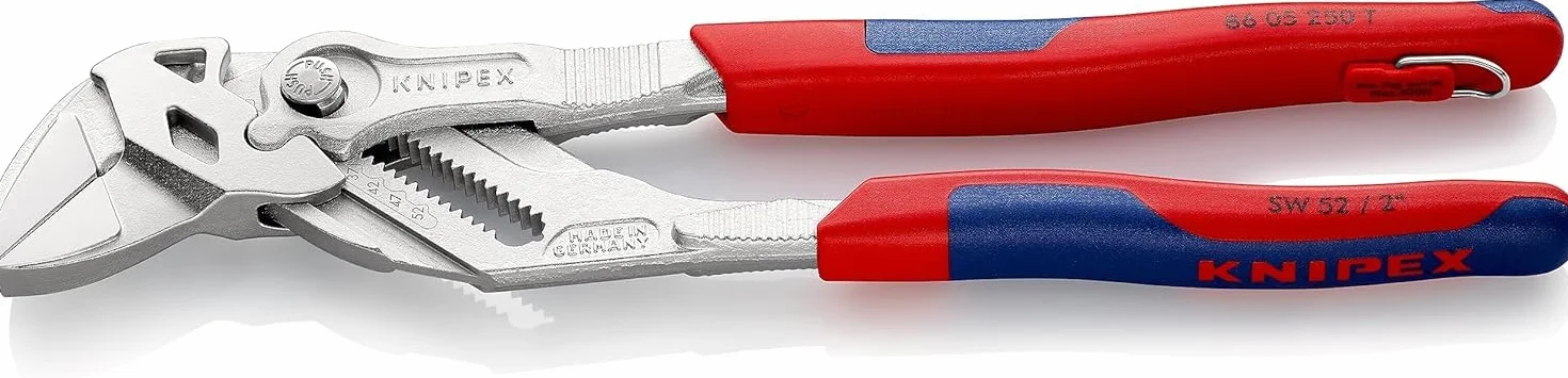 KNIPEX Szczypce-klucz szczypce i klucz w jednym narzędziu w blister chromowany z wielokomponentowymi nasadkami, zaczep do mocowania, 86 05 250 T BK