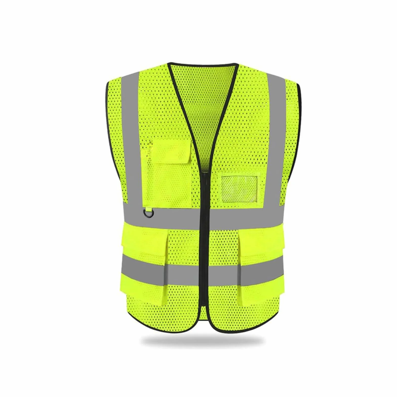 Kamizelka odblaskowa 2XL, wysoka, odblaskowa, siatkowa kamizelka ostrzegawcza, kamizelka rowerowa z paskami odblaskowymi, zamek błyskawiczny, żółty, XXL