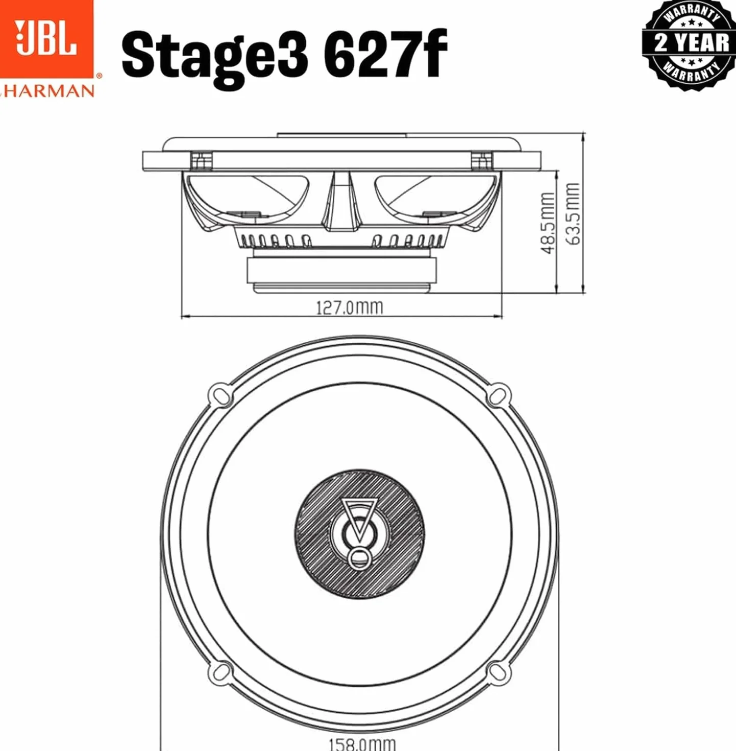 JBL Stage3 637F Zestaw 3-drożnych głośników samochodowych 225 W 16,5 cm 165 mm 6,5 cala