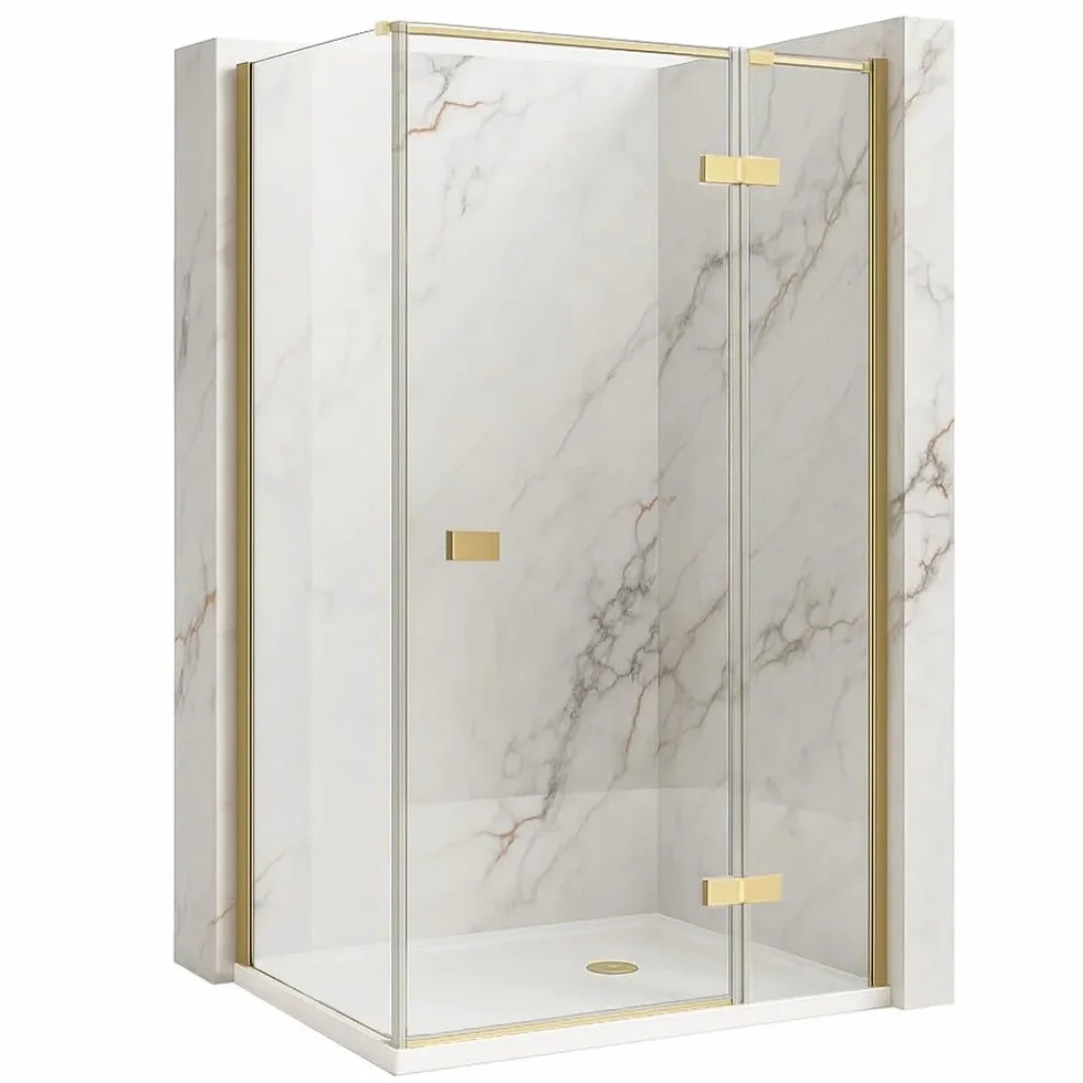 Rea - Kabina Prysznicowa Atlas Prawa 90x80 Złota Szczotkowana 90x80 Right - Szkło - 90x80x200cm