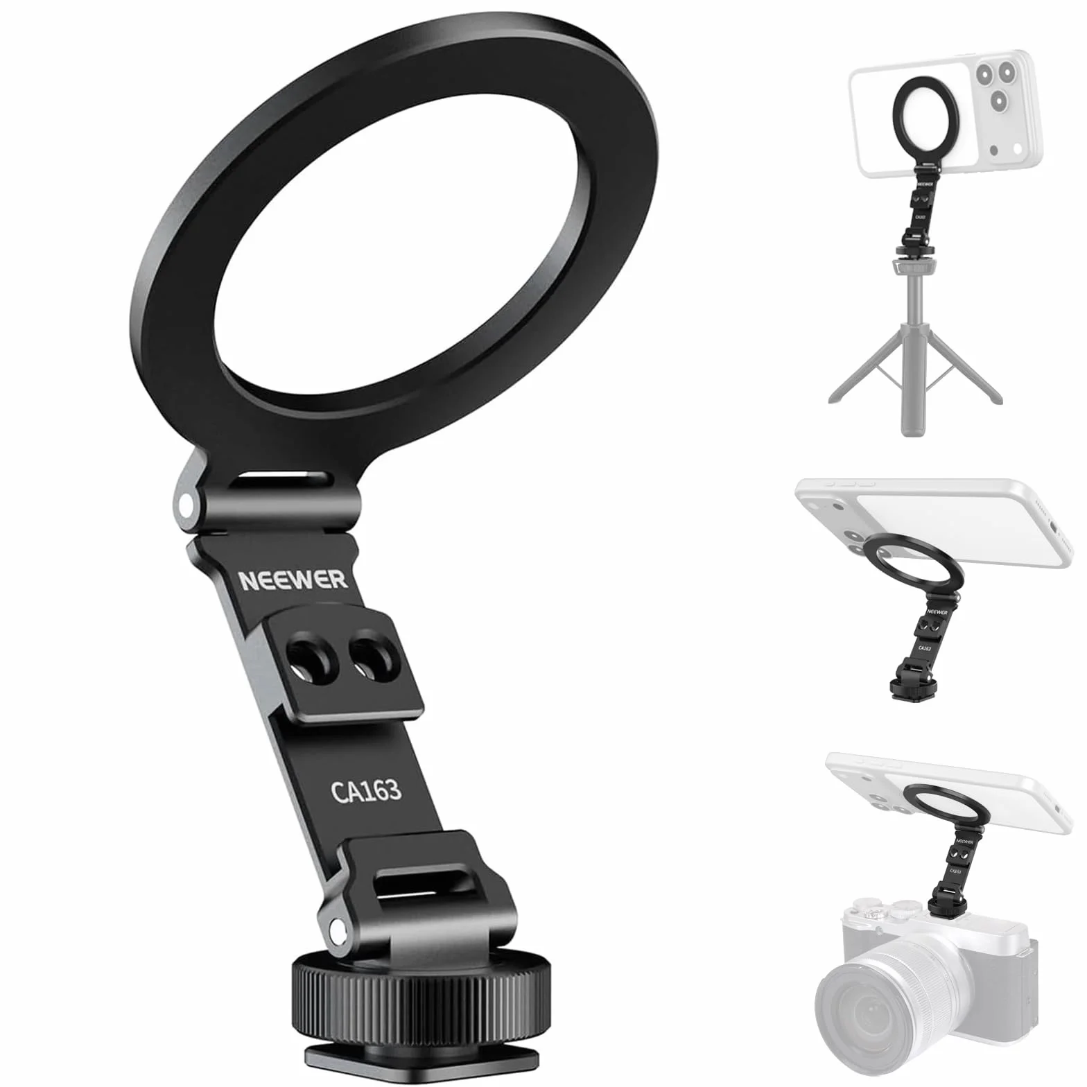 NEEWER Magnetyczny statyw do telefonu z adapterem zimnej stopki, aluminiowy, kompaktowy, kompatybilny z MagSafe iPhone Samsung Android