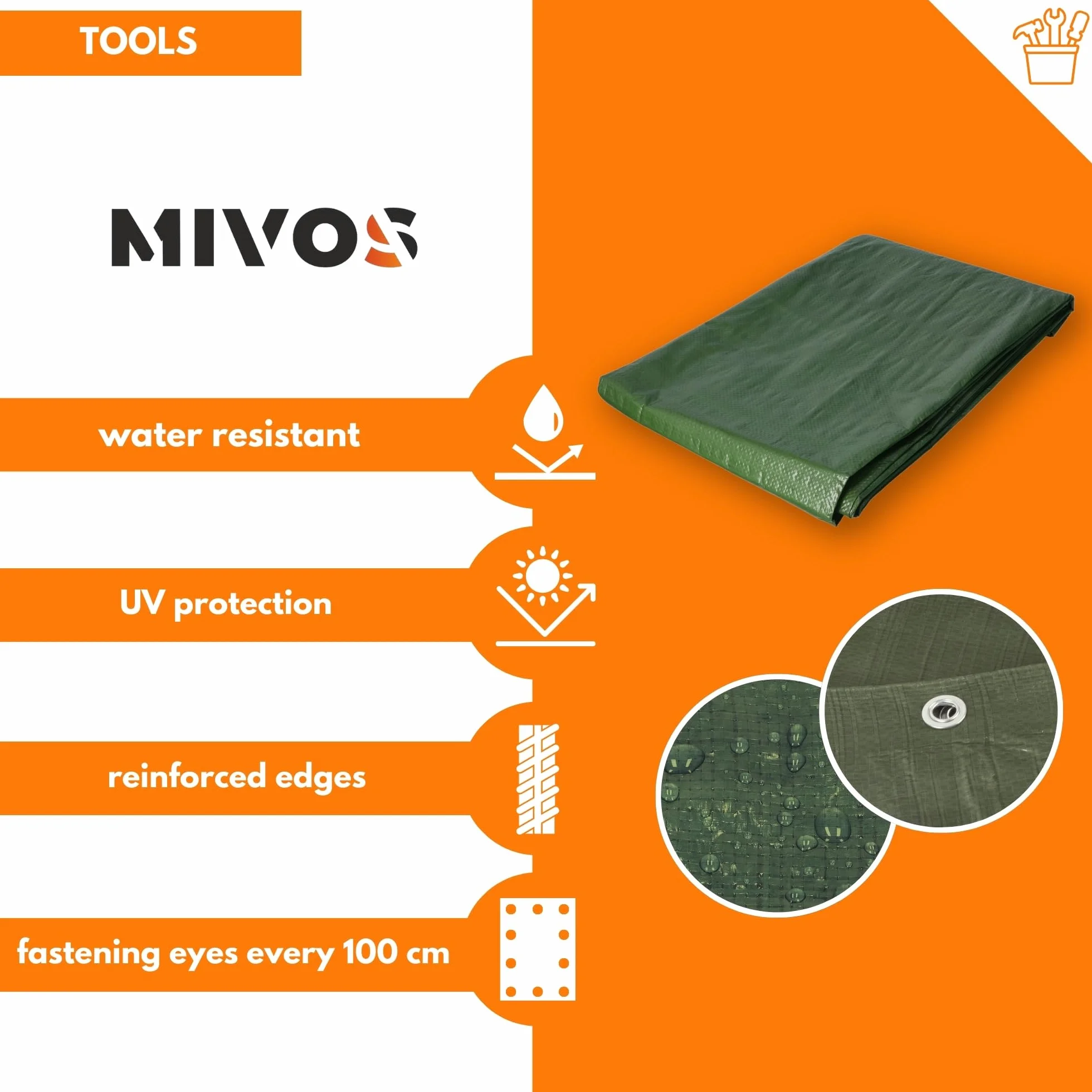Mivos Uniwersalna plandeka wodoszczelna 4 x 4 m, zielona, plandeka 90 g/m², plandeka ochronna do mebli ogrodowych i drewnianych, odporna na pleśń, plandeka ogrodowa z aluminiowymi oczkami