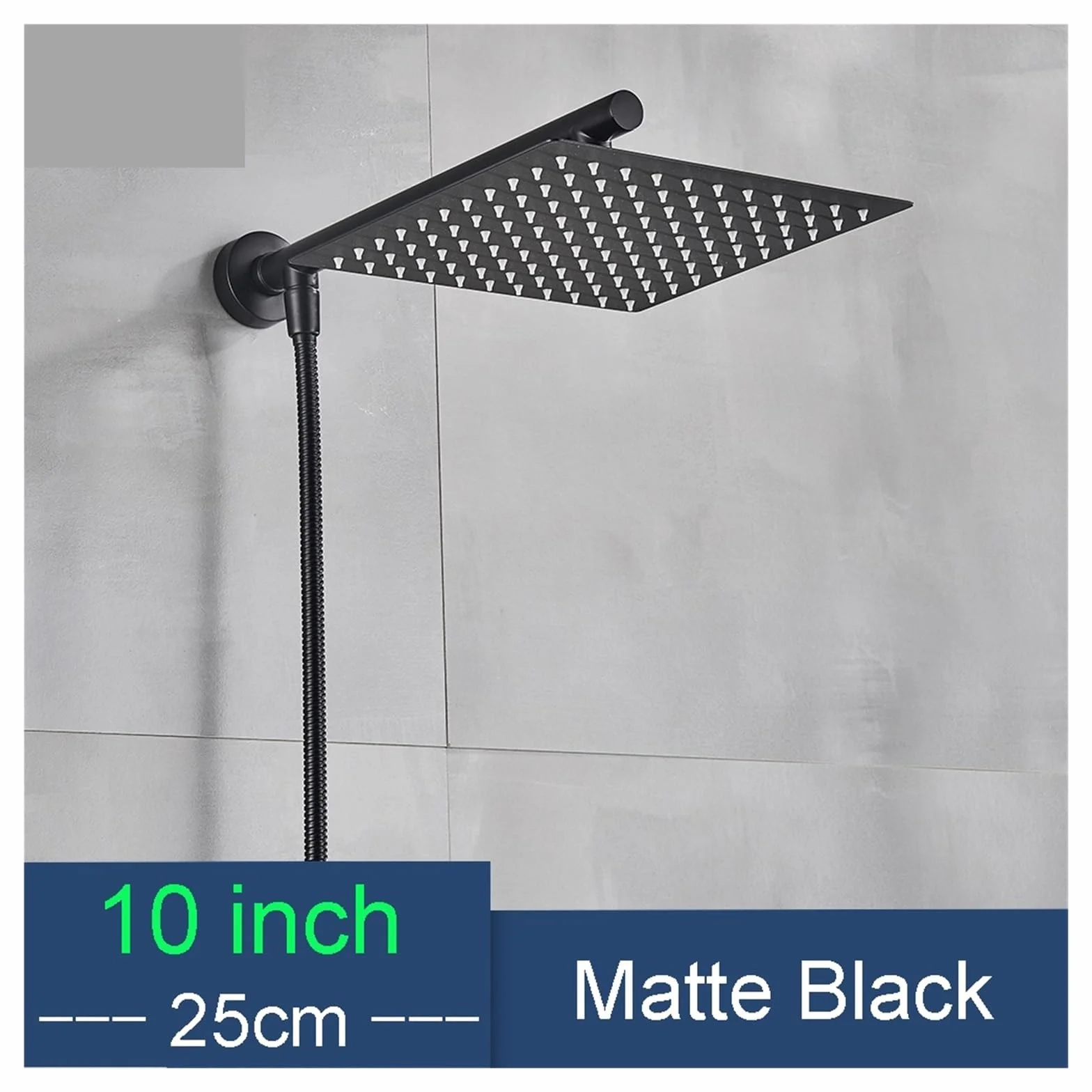 Matowa czarna głowica prysznicowa ze stali nierdzewnej do łazienki, montowana na ścianie, zawiera wąż mosiężny 150 cm, nowoczesny design, wysokociśnieniowy przepływ wody