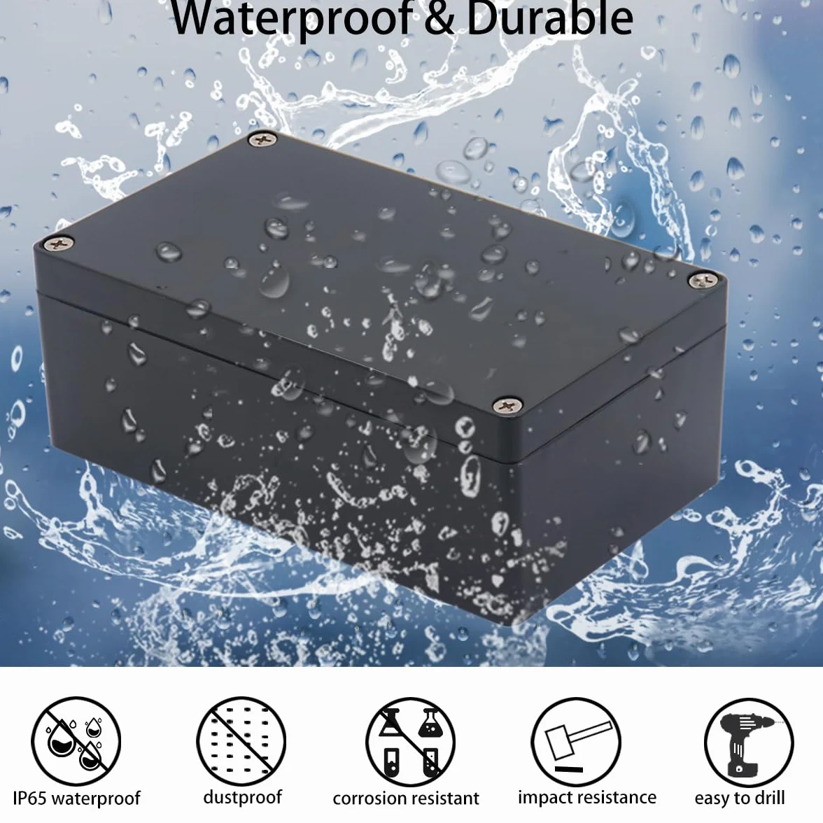 Skrzynka projektowa IP65, wodoodporna skrzynka przyłączeniowa, tworzywo ABS, czarne skrzynki elektryczne, DIY, elektroniczny projekt, obudowa zasilania, 263 x 182 x 60 mm