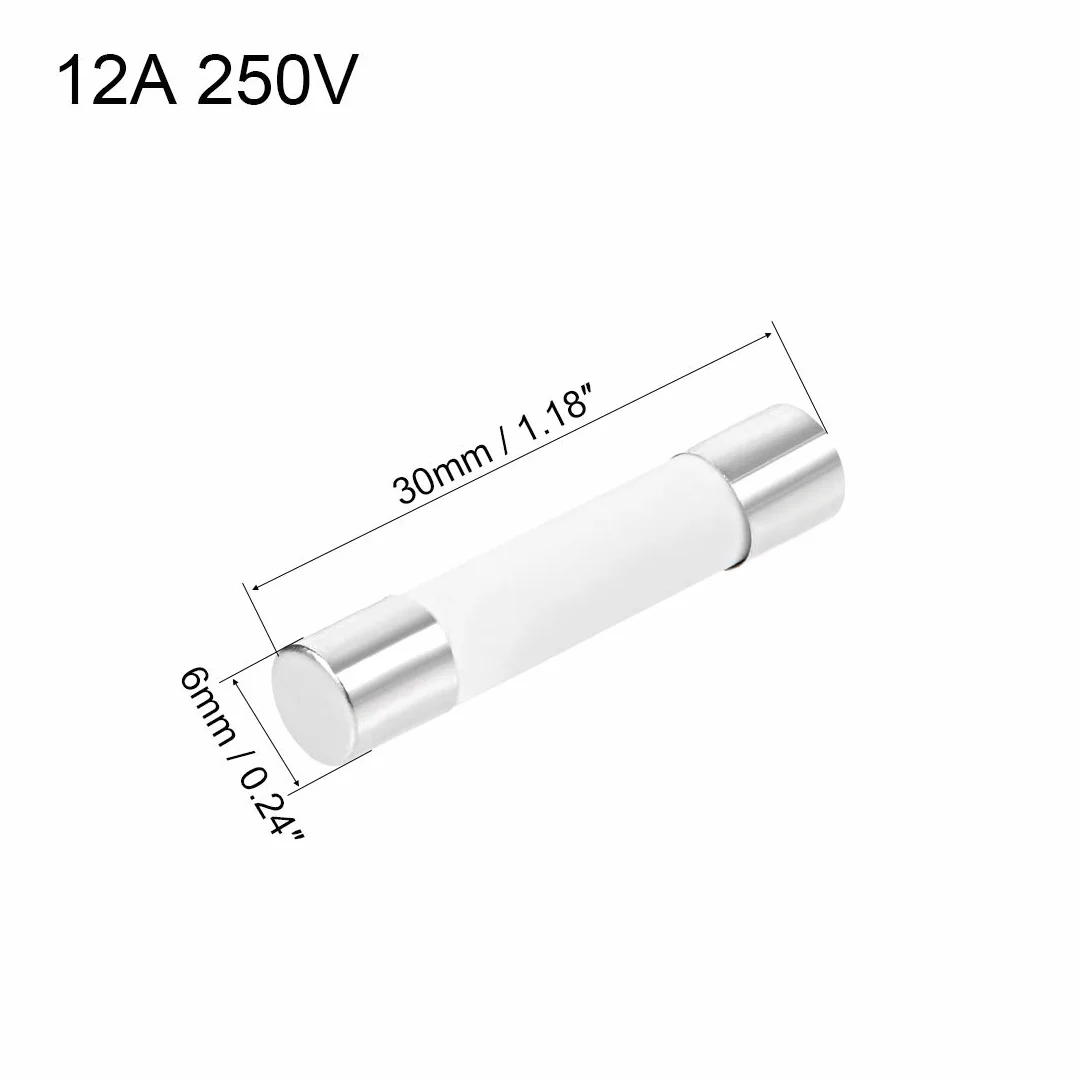 sourcing map 6 szt. Automotive bezpieczniki ceramiczne Flink zamiennik 12A 250V 6x30mm