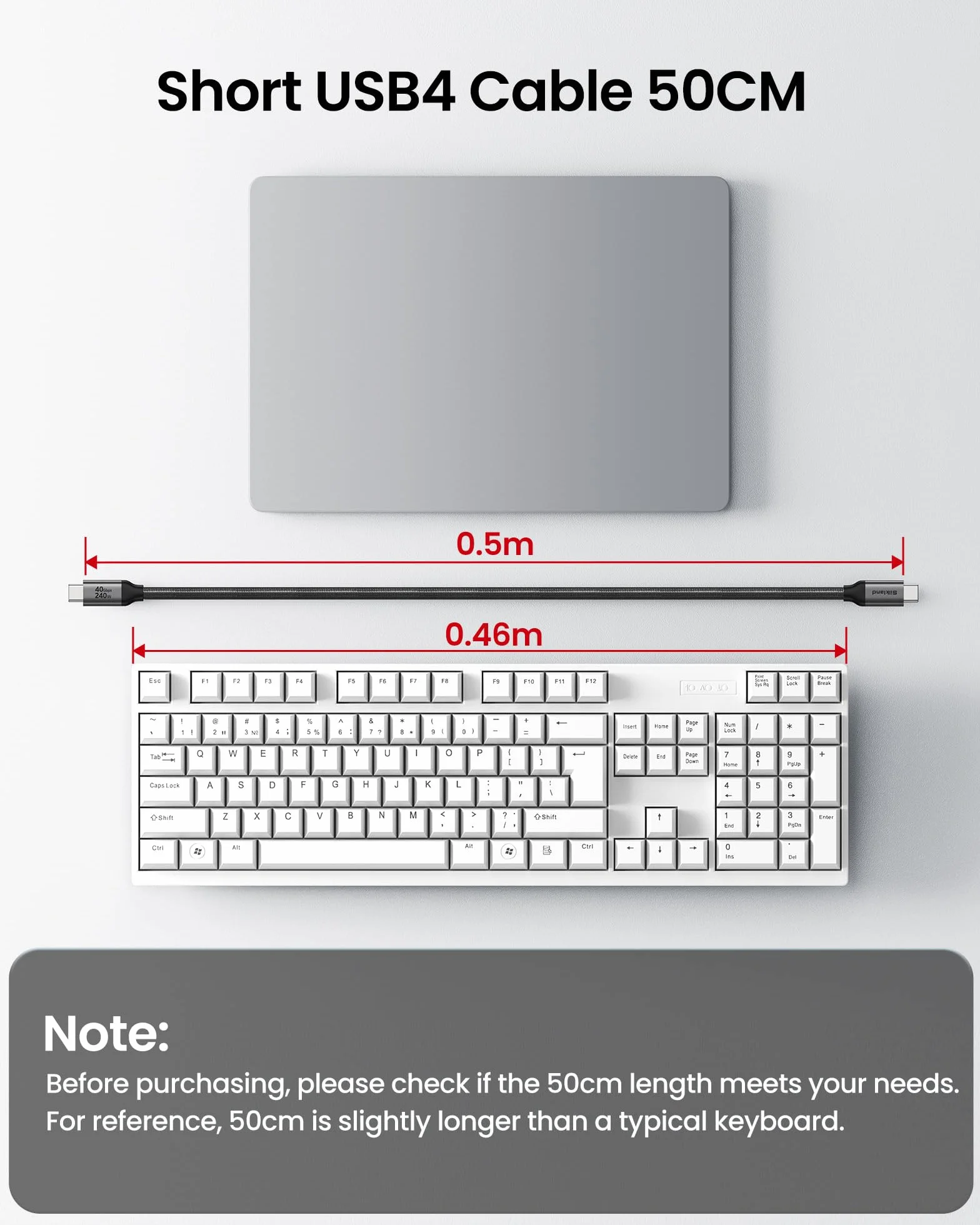 Silkland Kabel USB4 Thunderbolt 4 40Gbps PD3.1 240W 48V/5A 8K@60Hz USB C do USB C 0.5M