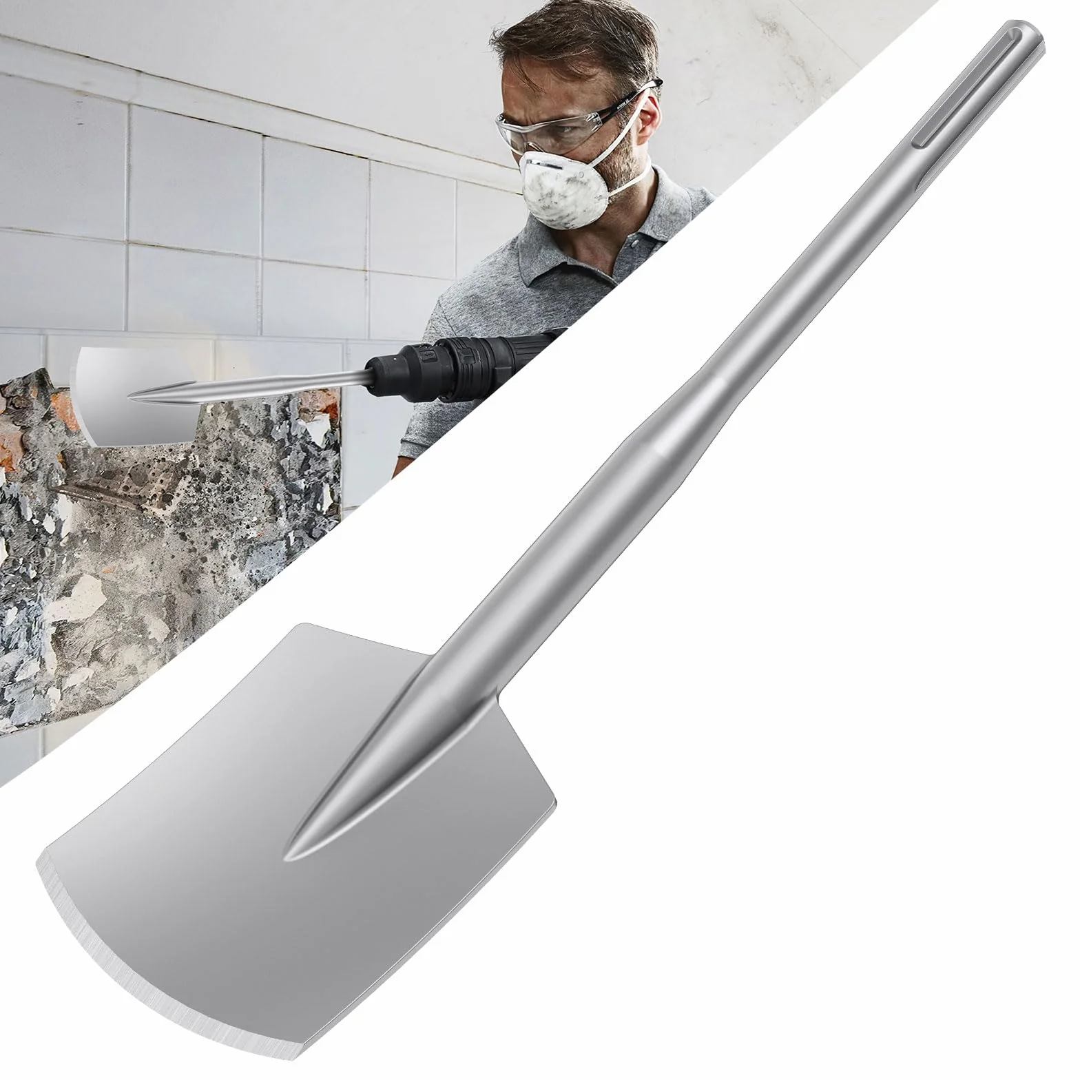 SDS Max szufla do błota, 450 x 110 mm, uchwyt SDS Max, do wiertarki, młotowiertarki, dłuta, walizka z tworzywa sztucznego, może być używana do kopania żwiru, zamarzniętego podłoża i asfaltu (1
