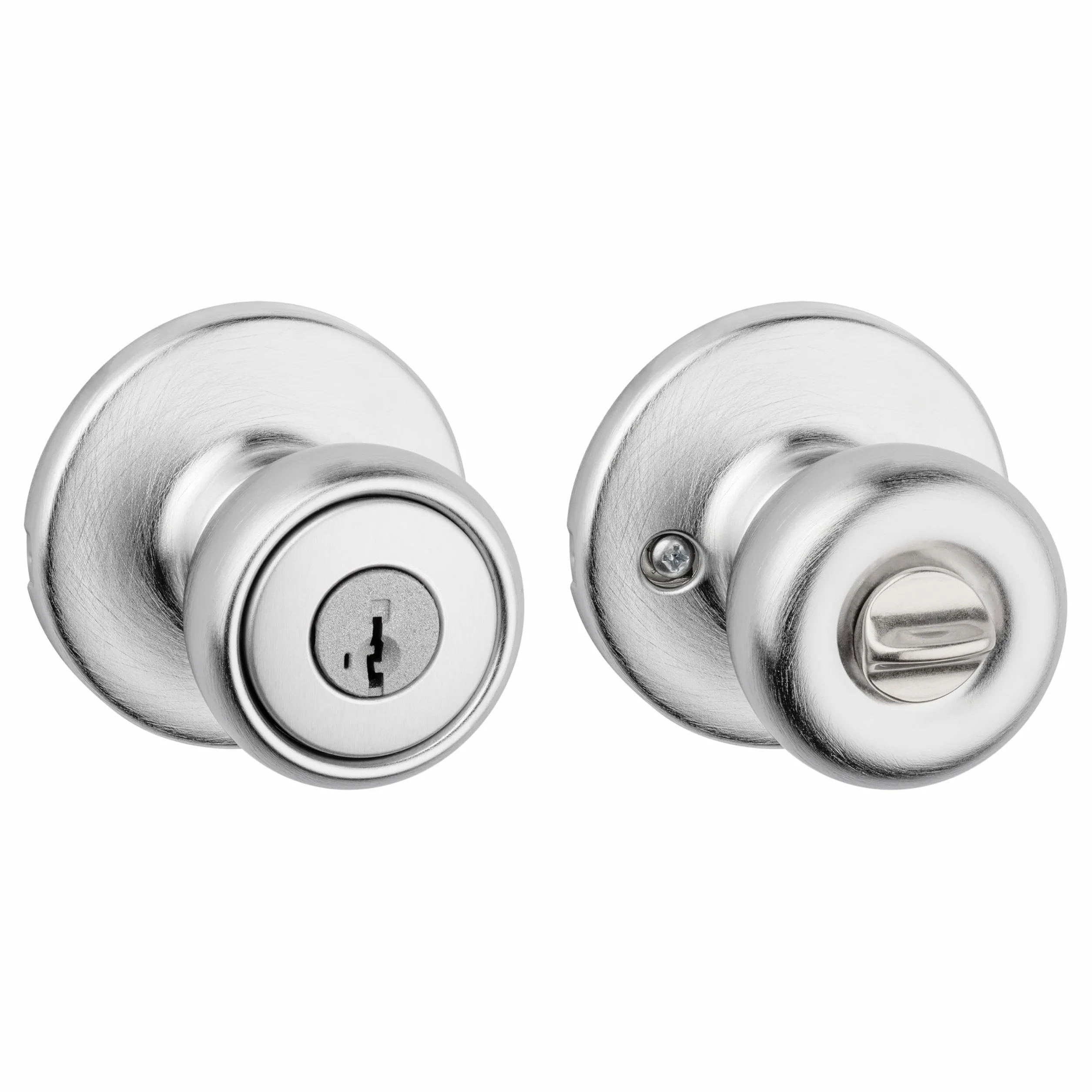 Kwikset Tylo Gałka do drzwi wejściowych z zamkiem i kluczem, bezpieczna klamka do drzwi zewnętrznych, wejście przednie i sypialnia, satynowy chrom, odporne na odbiór SmartKey Rekey Security