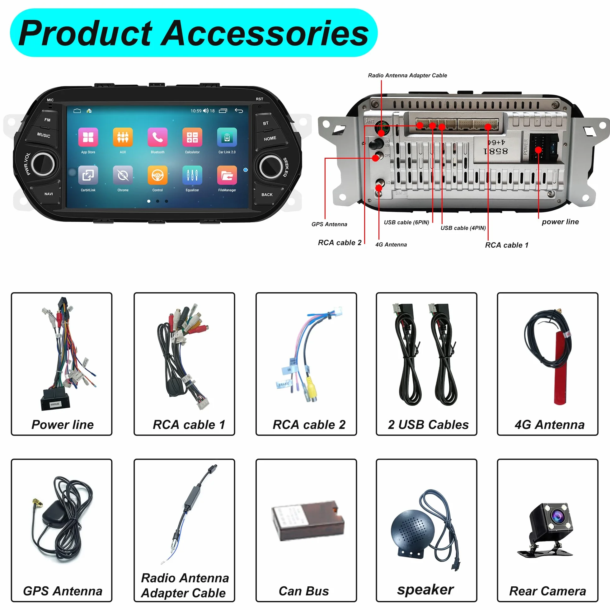 Android 13 Autoradio GPS Navigator 8-rdzeniowy Bluetooth 7-calowy ekran dotykowy bezprzewodowy CarPlay Android Auto DAB+ WiFi RDS OBD2 4G 64GB ROM dla FIAT EGEA TIPO 2015-2017