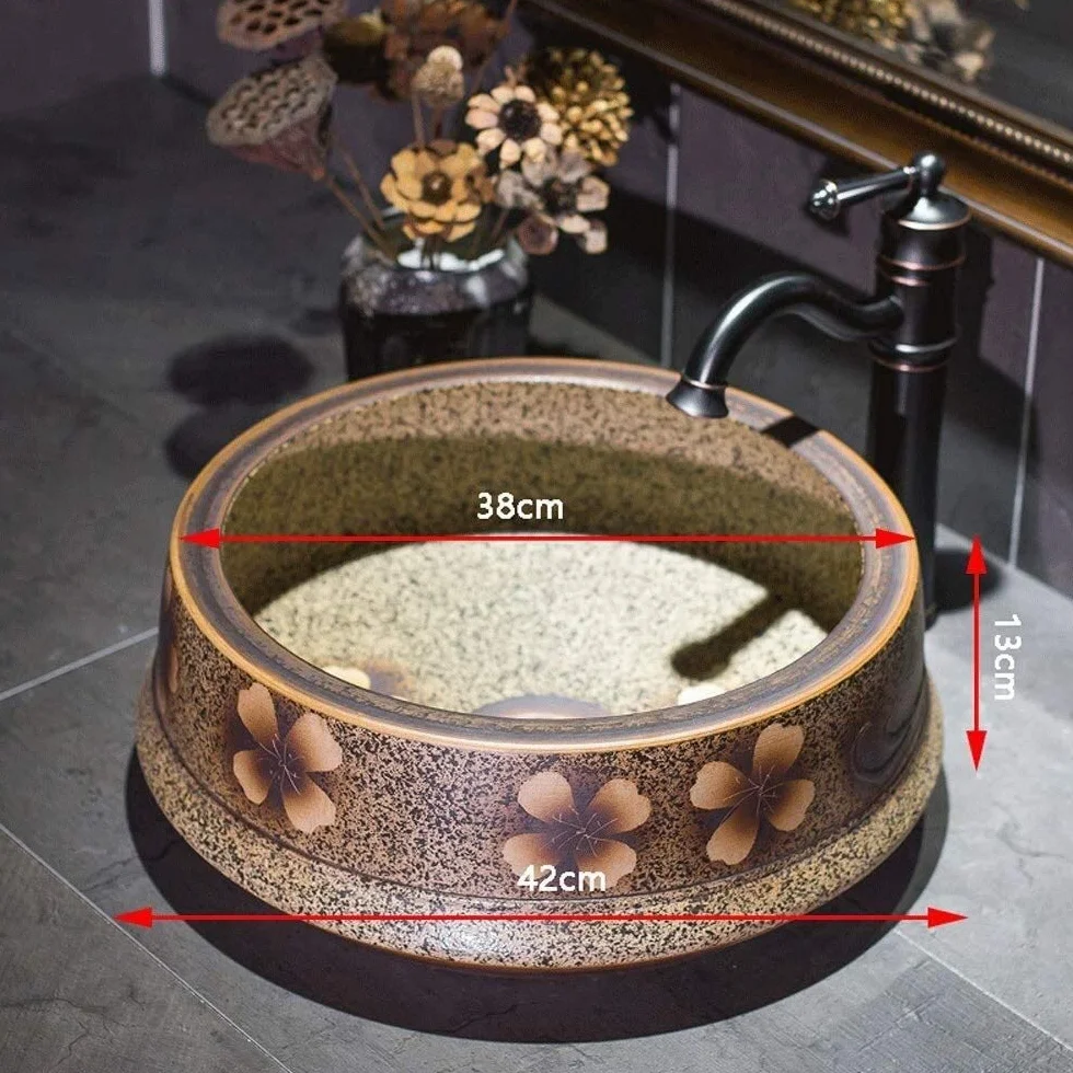 Szafka Pod Umywalkę Z Umywalką, Umywalka Łazienkowa, Umywalka Nablatowa, Brązowa Okrągła, Porcelanowa, Ceramiczna, Umywalka Nablatowa, Umywalka Nablatowa
