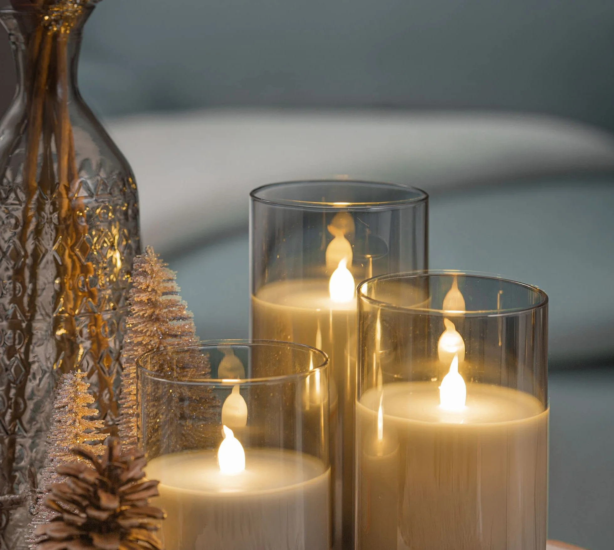 Pauleen 48026 Classy Smokey Candle 3-częściowy zestaw baterii szary/biały szkło/wosk