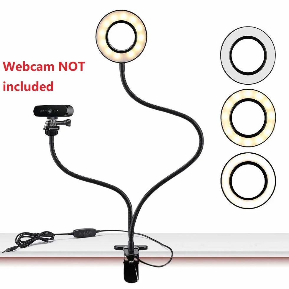 AIYIZON AYZ-64JCM-001 Uchwyt do Kamery z Pierścieniową Lampą LED, USB, Czarny