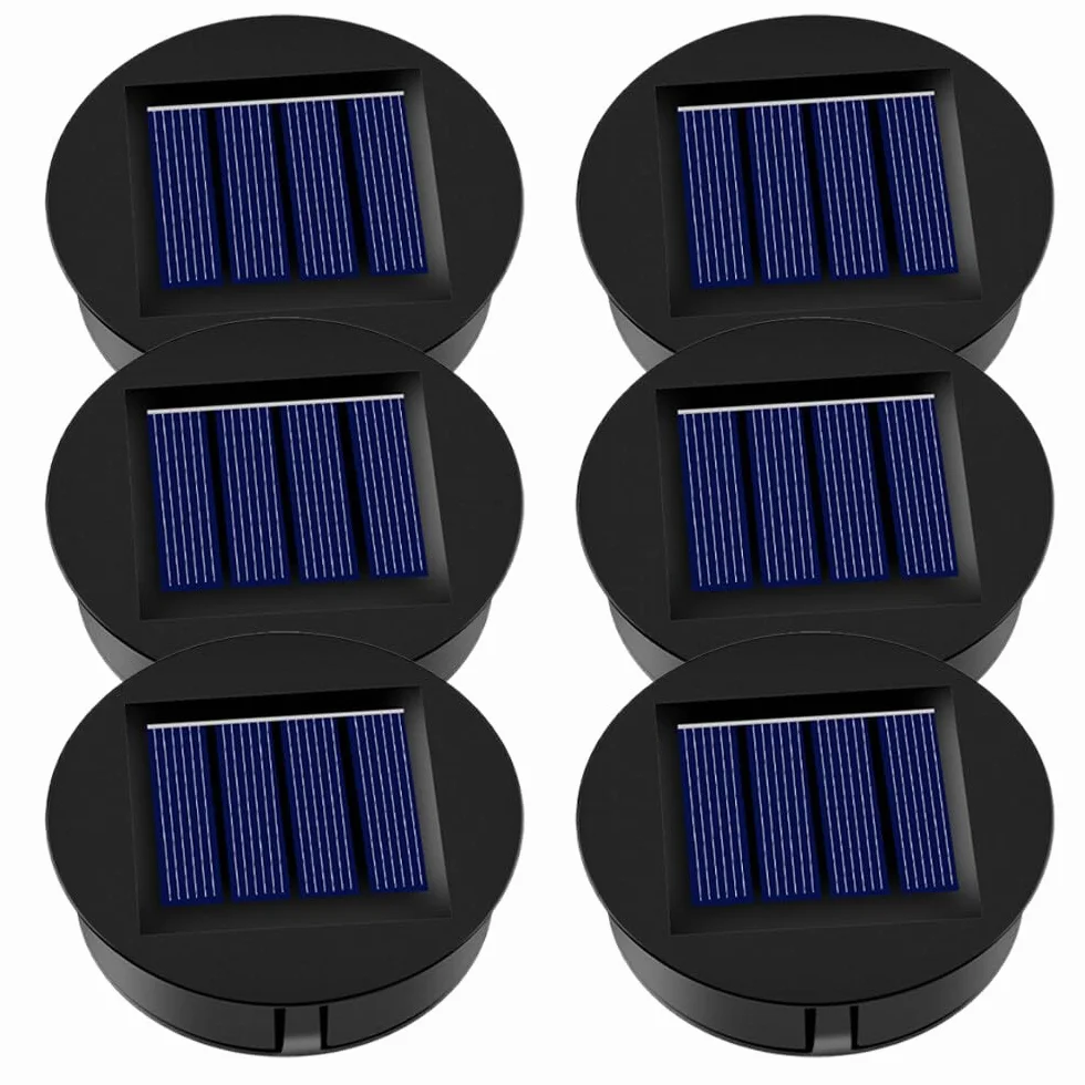 Części zamienne do latarni solarnych, XPJBKC 6 sztuk zamiennych pokryw do latarni solarnych 8 cm, zamienne górne części do latarni LED, zamienne moduły LED solarne, wodoodporne IP44, zamienny moduł
