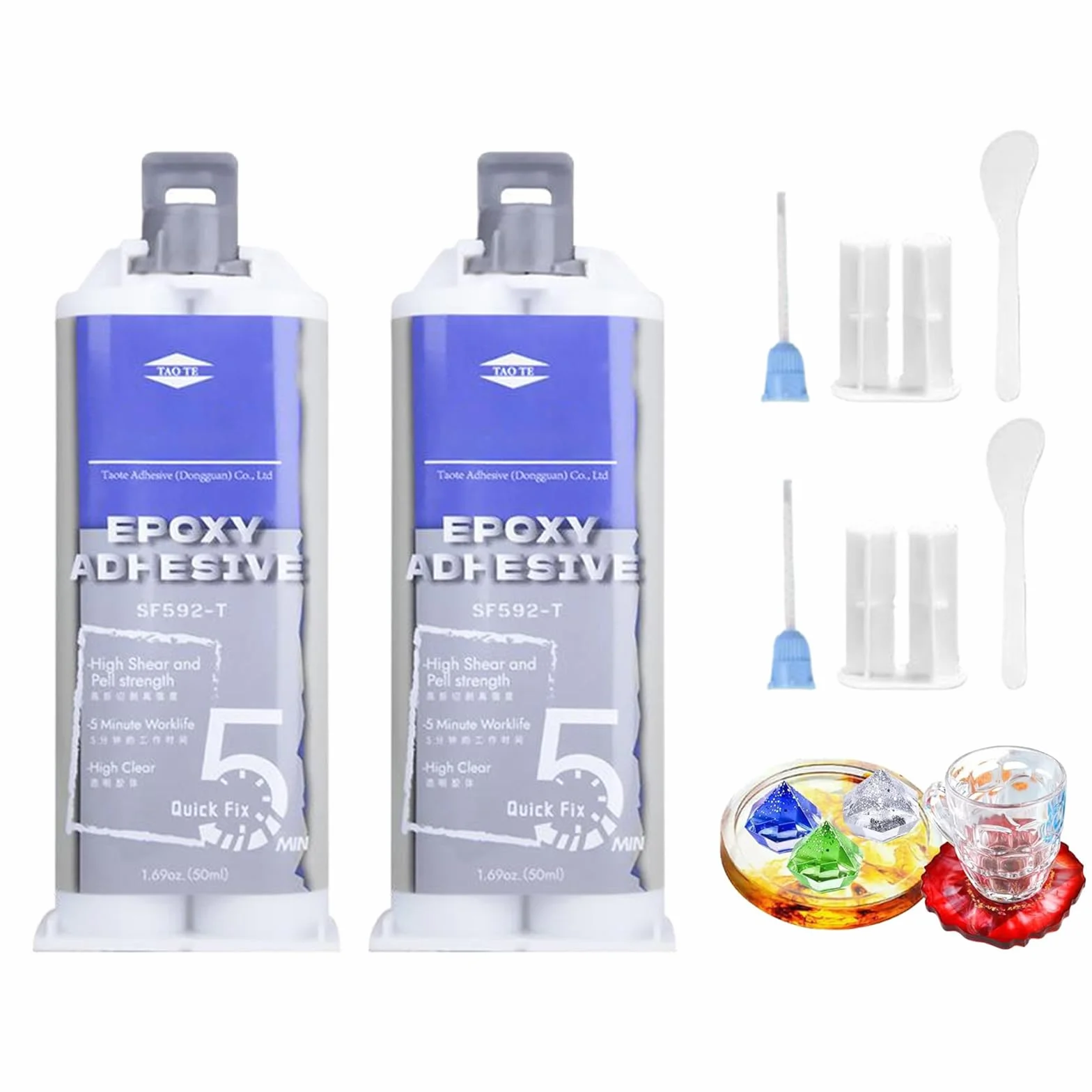 Przezroczysta żywica epoksydowa, 2 sztuki kleju epoksydowego 50 ml, klej epoksydowy, dwuskładnikowy klej epoksydowy, klej do metalu, przezroczysty klej do klejenia metalu, drewna, tworzywa sztucznego