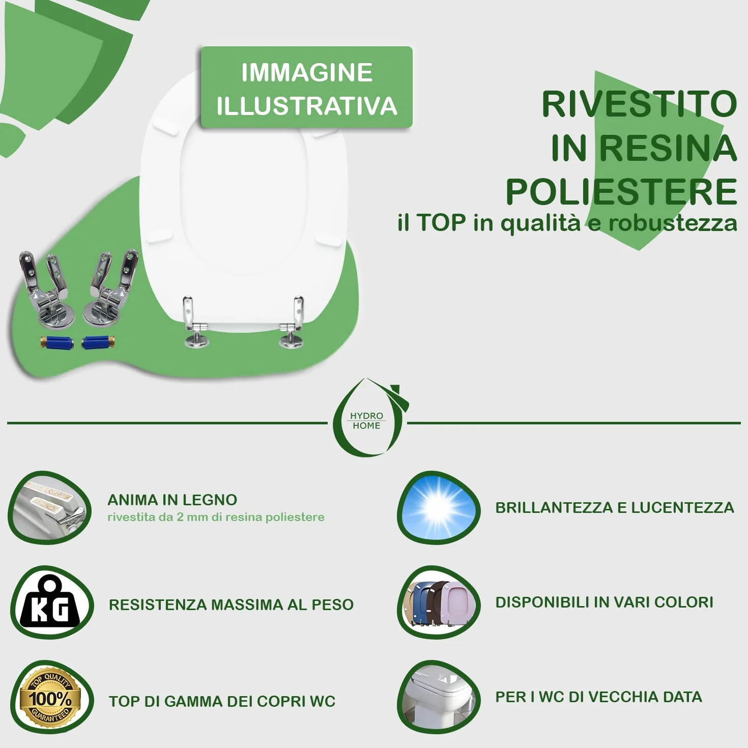 HYDRO HOME Deska sedesowa kompatybilna z PIEMONT i PIEMONTESINA POZZI GINORI, drewniana deska sedesowa pokryta żywicą 2 mm, zamki błyskawiczne do mocowania od dołu, wyprodukowano we Włoszech