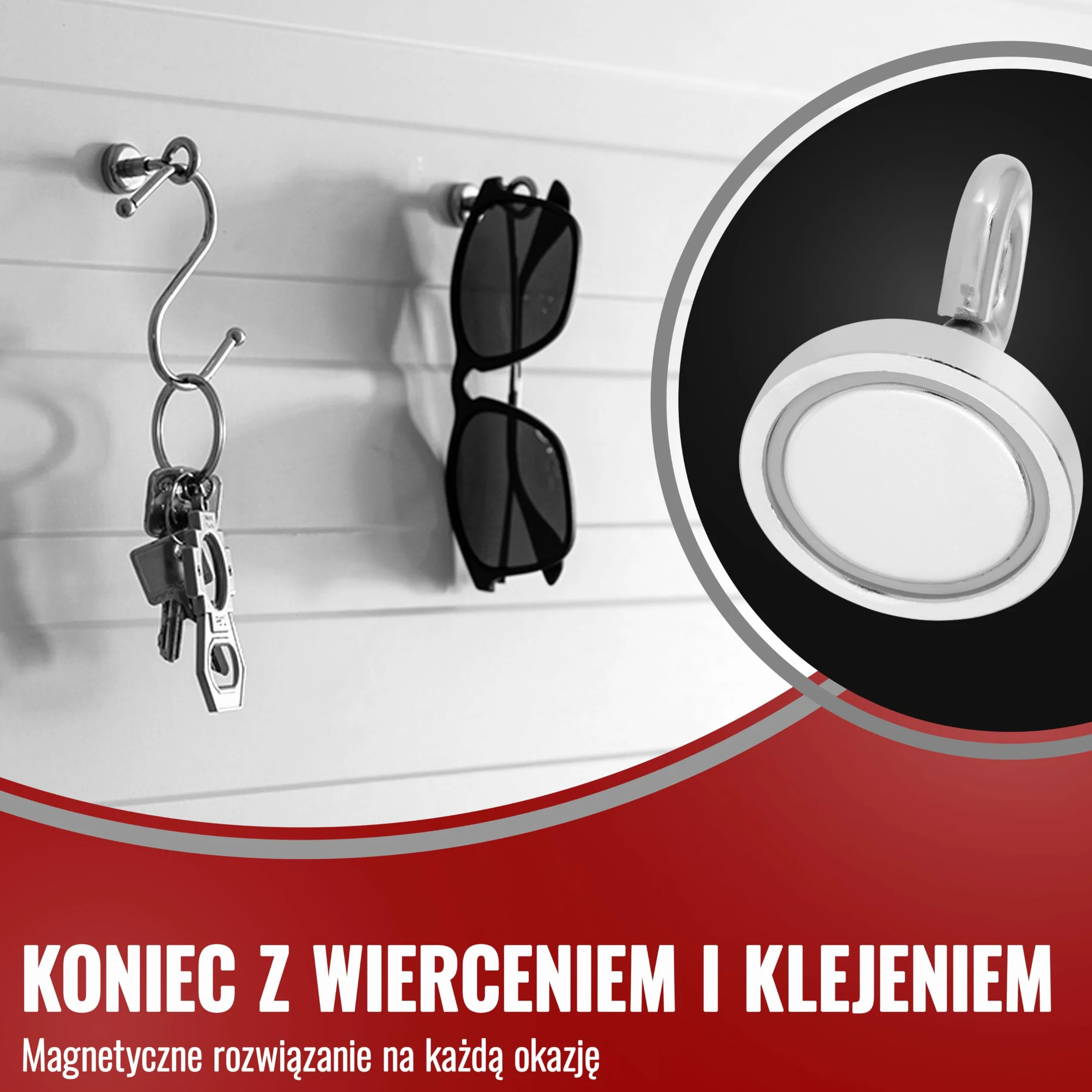 Poppstar 10 oczkowych hakόw magnetycznych, neodymowych (udźwig 36 kg, średnica 32mm),ekstramocne, srebrne