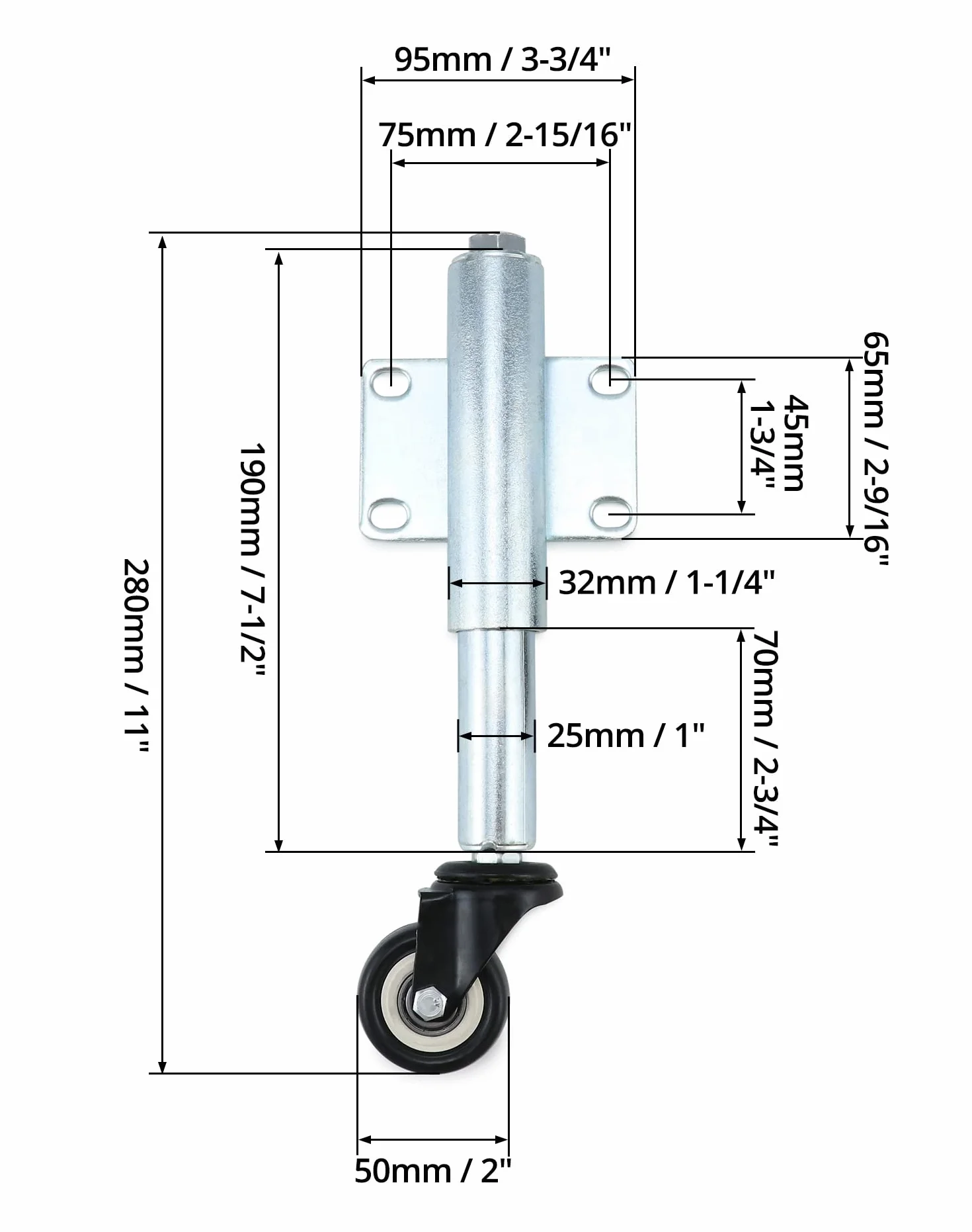Rolka bramowa QWORK 2 częściowa do bram ciężkich, rolka podtrzymująca sprężynowa - Ø50 mm - nośność 60 kg każda