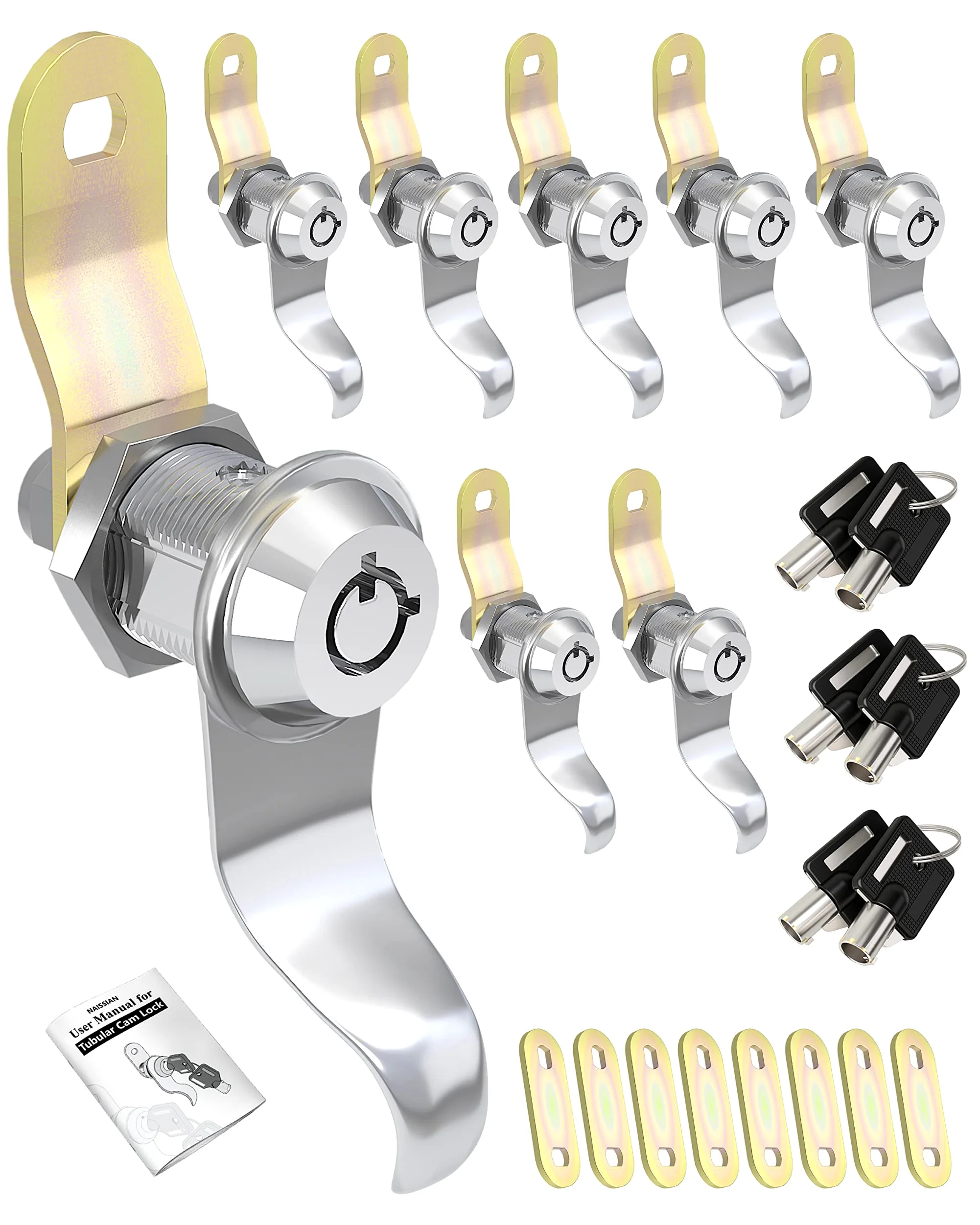 Zamki RV do drzwi magazynowych 17/20.3 cm, zamki do komory kampera, do przyczepy kempingowej, szafki z kluczami, 7/20.3 cm, zestaw 8 zamków z 6 kluczami, z instrukcją obsługi