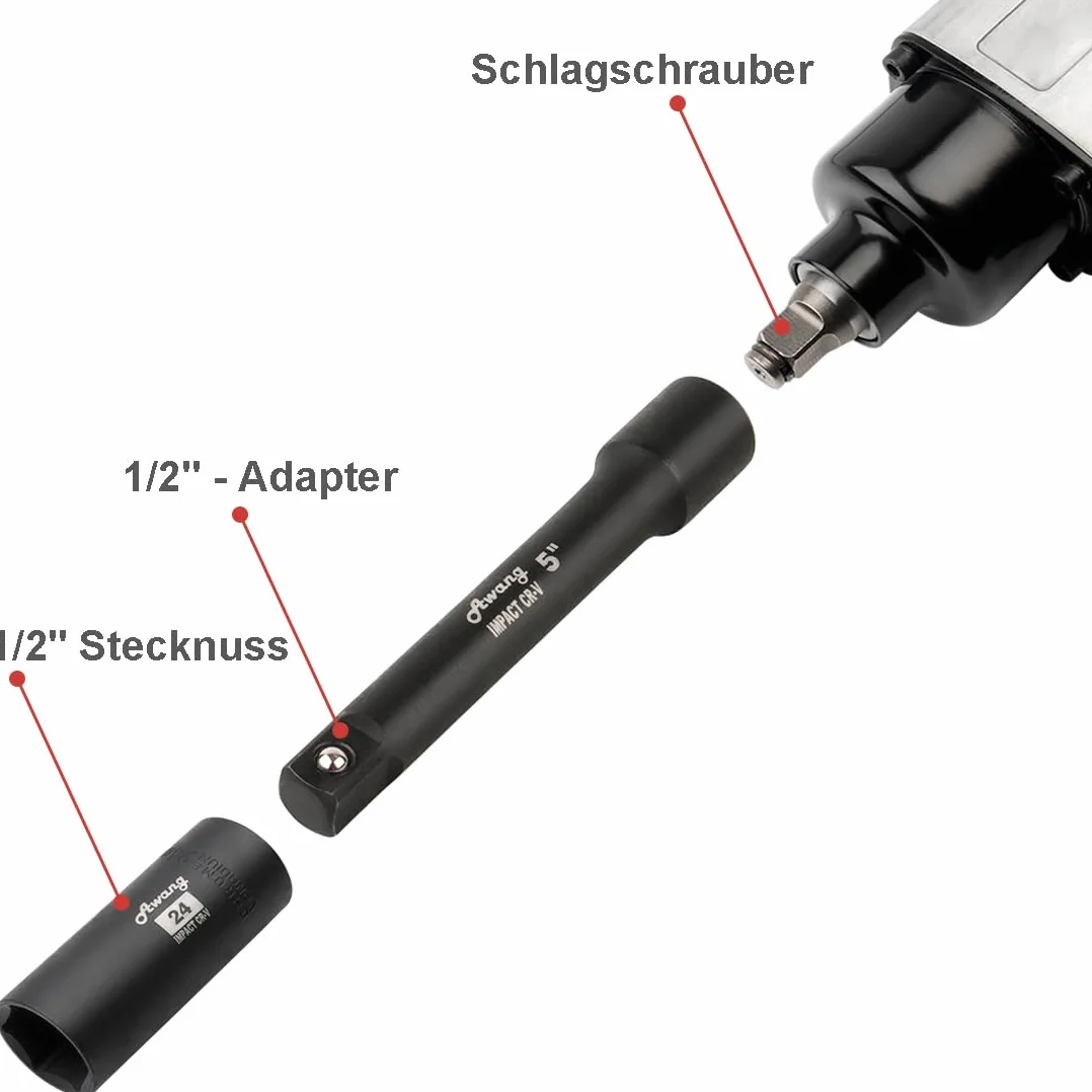 Awang Kraft zestaw nasadek do wkrętarki udarowej 1/2" 8-24 mm z 5, 10-calowym drążkiem przedłużającym, 1/4 Adatper 19 sztuk
