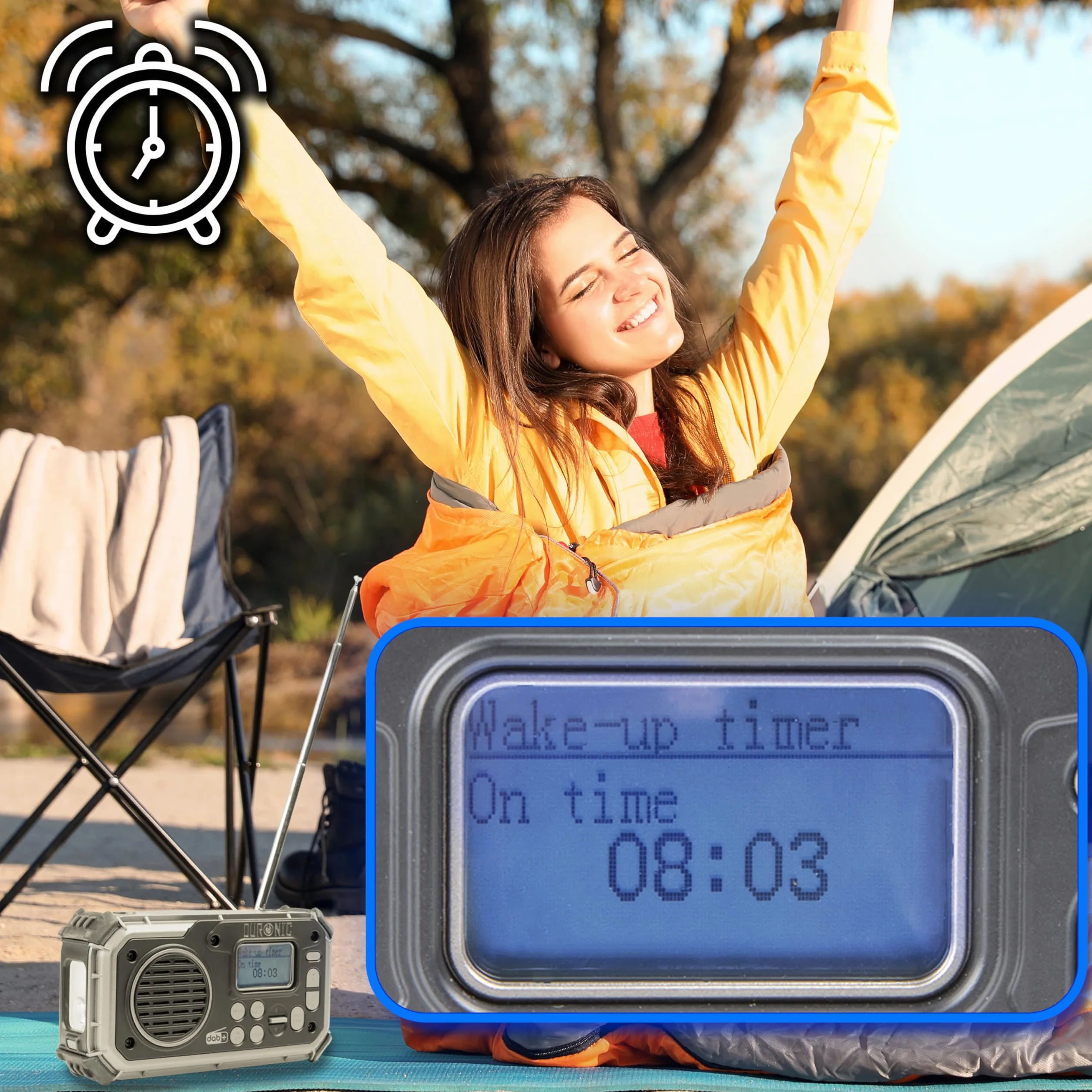 Duronic SDAB1 Radio solarne z dynamem awaryjne pogodowe DAB FM AM USB A C powerbank latarka
