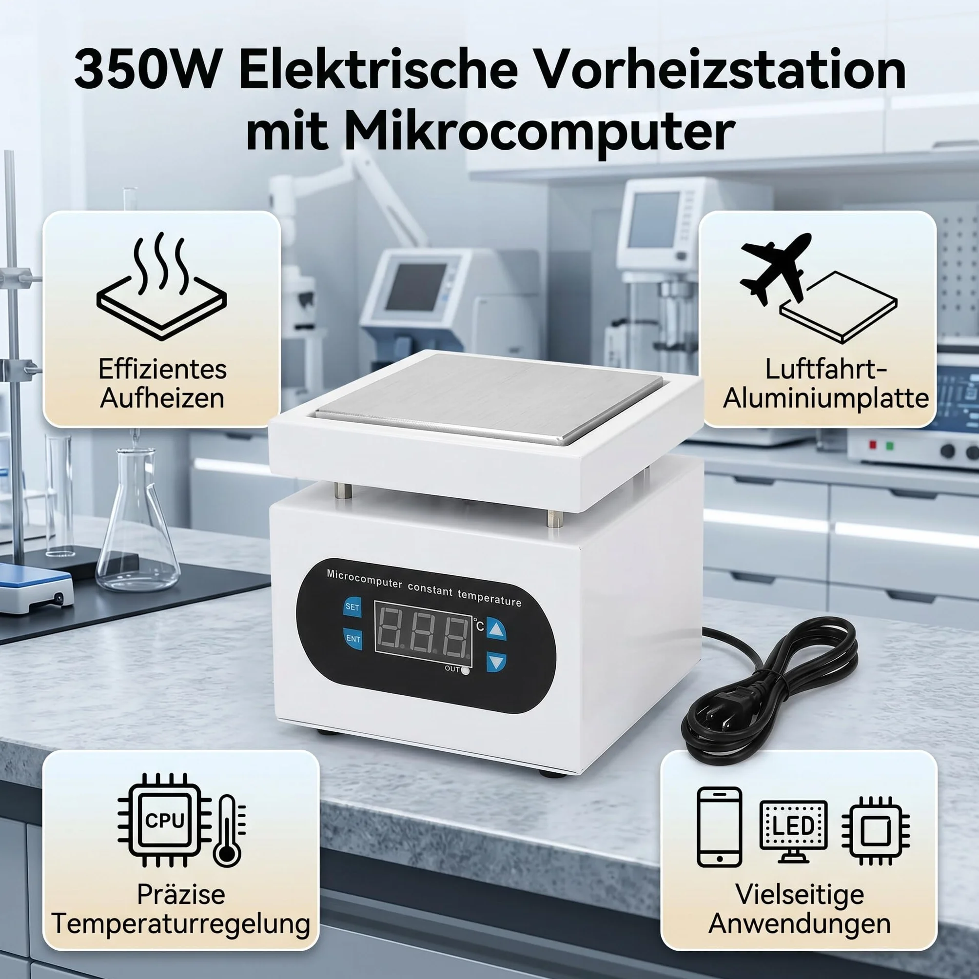 Ejoyous Płyta lutownicza, 100 x 100 mm, elektryczna stacja podgrzewająca, 350 W, przemysłowa stacja lutownicza, laboratorium, elektronika, prace przemysłowe (wtyczka EU)