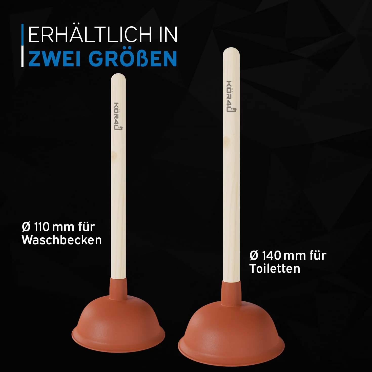 kör4u Przepychacz 110 mm optymalnie nadaje się do toalety, łazienki, kuchni, prysznica i toalety, o dużej mocy ssania