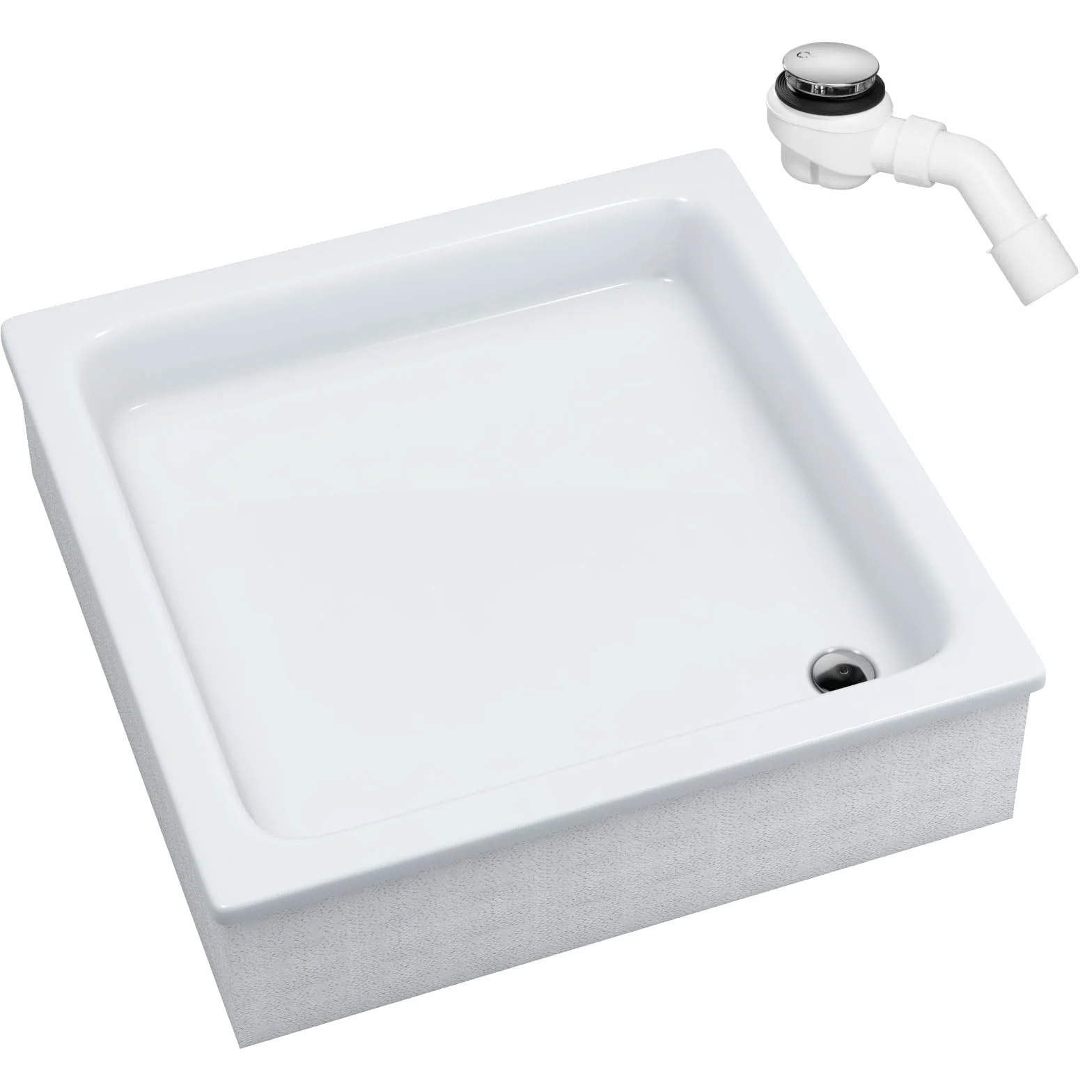 Sellon24® Akrylowy brodzik prysznicowy bez fartucha, kwadratowy, prostokątny, z uchwytem EPS + syfon, biały, stabilny wspornik styropianowy, możliwość kafelkowania, wysokość konstrukcyjna 26 cm (80 x