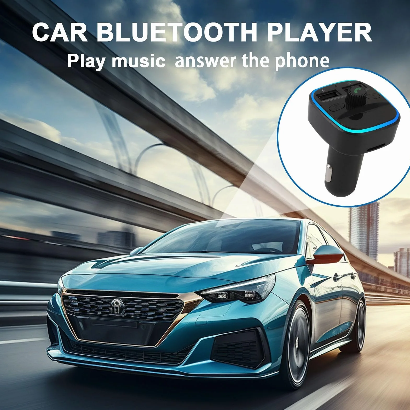Bluetooth 5.3 FM transmiter samochodowy z 2 portami USB do ładowania i zestawem głośnomówiącym