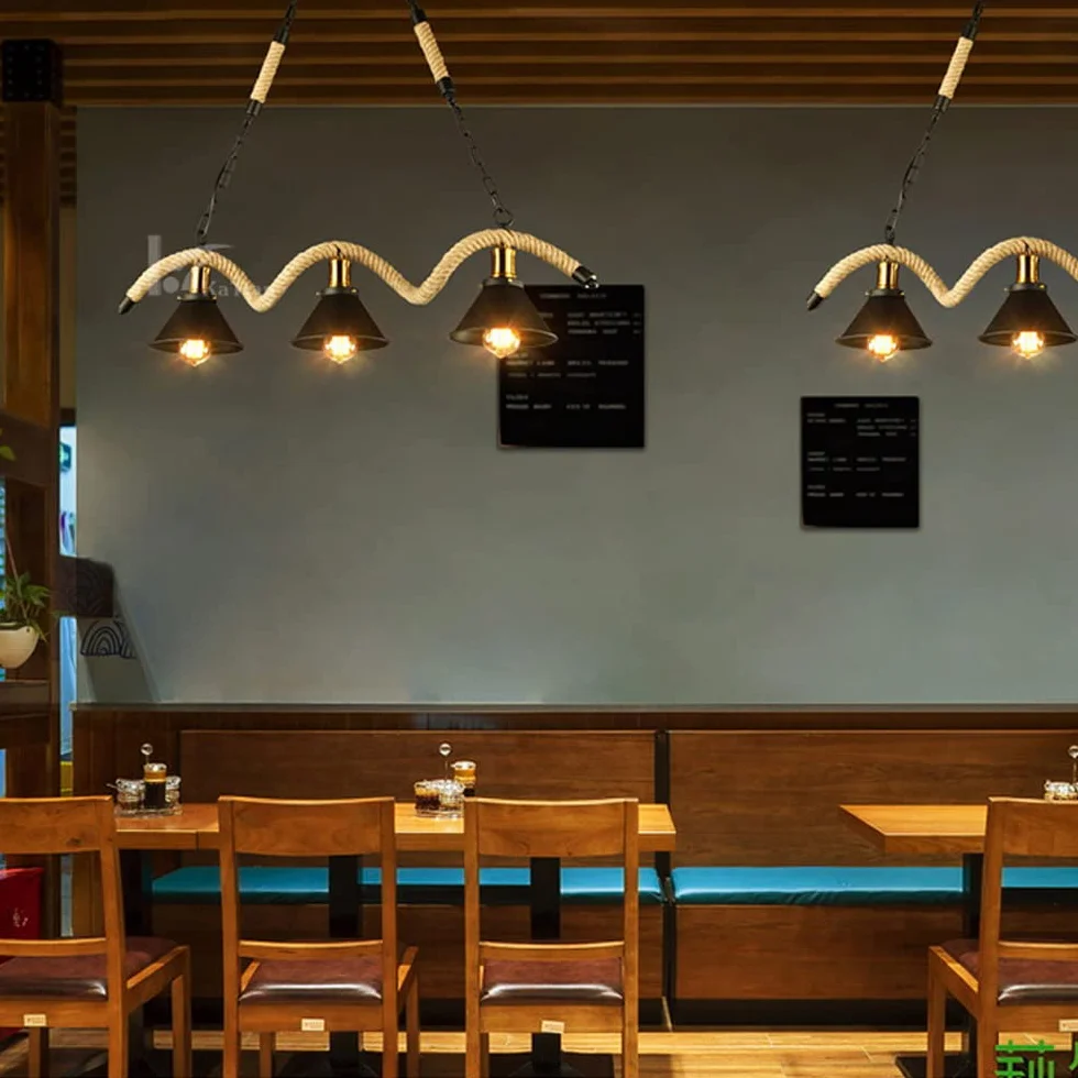 Spersonalizowana lina konopna w stylu retro, prosta i nowoczesna metalowa lampa wisząca do domu, restauracji, kawiarni, baru, dekoracji sufitu, E26, oświetlenie wewnętrzne r