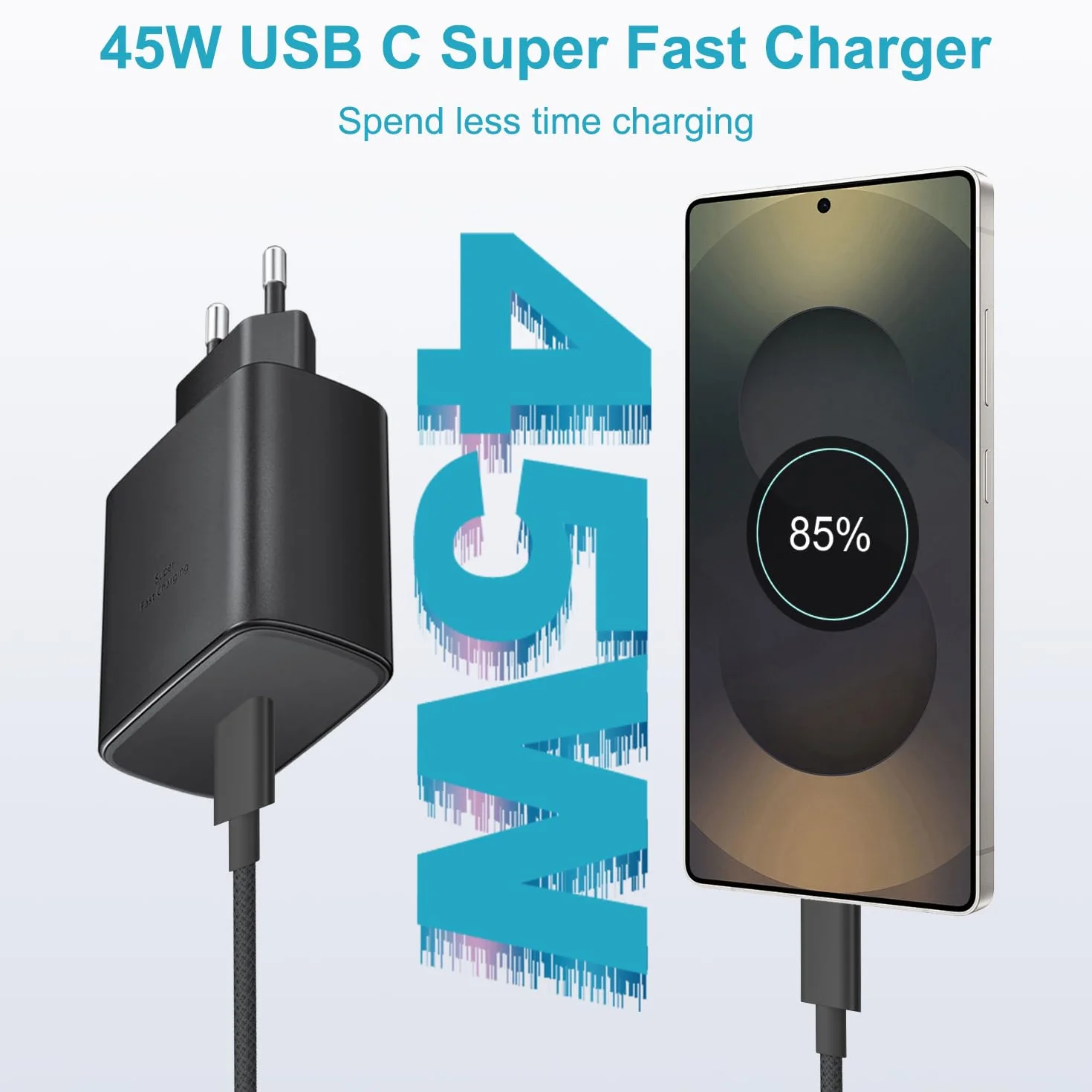 Ładowarka USB C 45 W do Samsung Galaxy S25 S24 S23 S22 S21 S20 Note20 A73 A53 S10, Kabel USB-C 3M Nylon