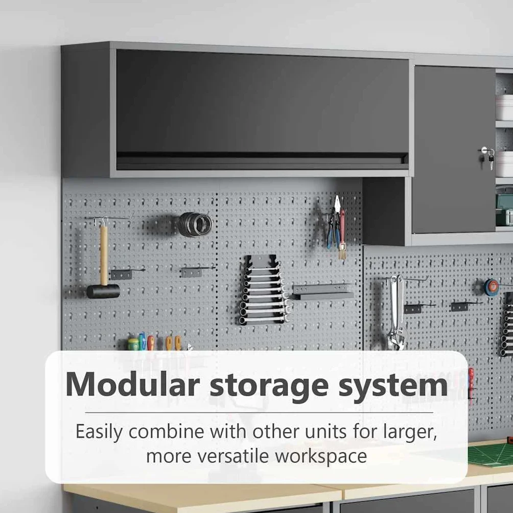 vidaXL Zestaw szafek narzędziowych z półką 3 pcs Czarny, Organizacja warsztatu, ścienny szafka na narzędzia, metalowe przechowywanie, pegboard do garażu, idealne na bałagan