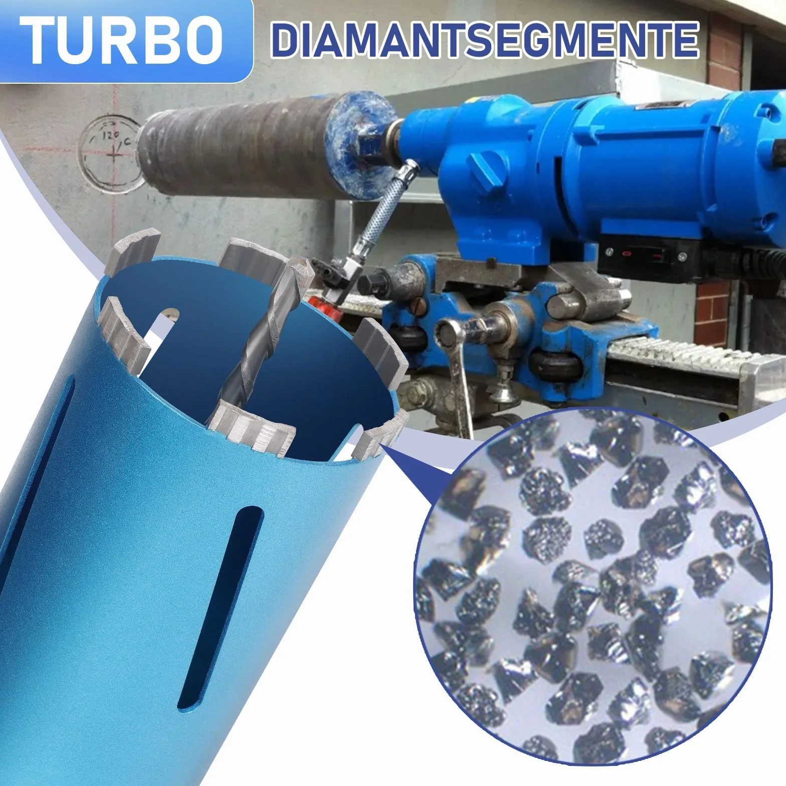 M22 diamentowa korona Ø 102 mm długość całkowita 200 mm, wiertło rdzeniowe Turbo z adapterem SDS Plus 110 mm, diamentowa piła do betonu, płyty pumeksu wapiennego | Profesjonalne wiertła turbo 10 mm, otwornica na sucho i na mokro, do betonu, muru, kamienia