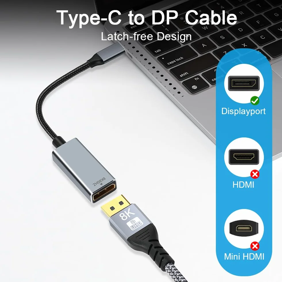 AXFEE Adapter USB C na DisplayPort DP 1.4 8K 60Hz 4K 60Hz 144Hz Thunderbolt 4/3 na DP Converter