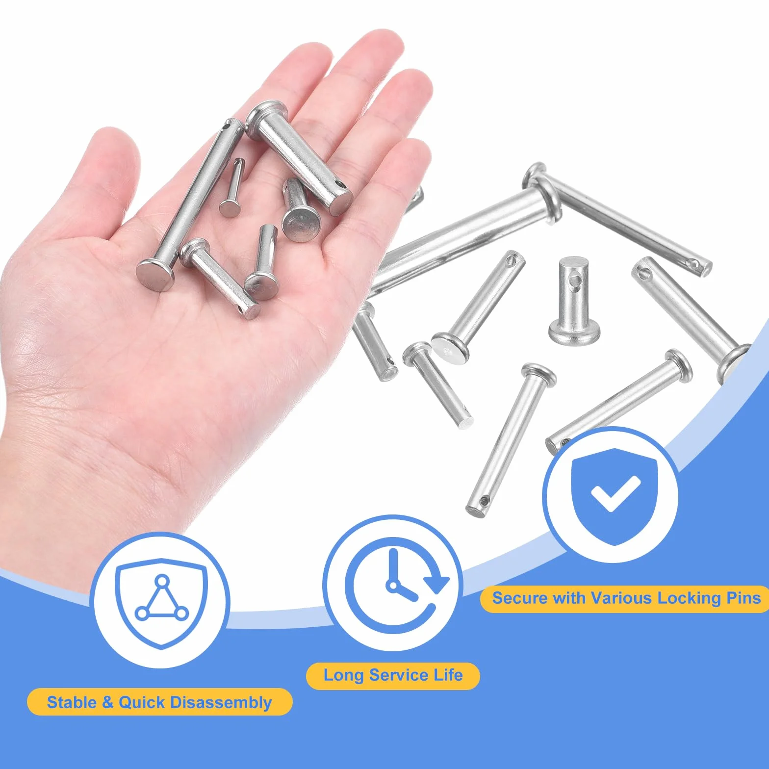 QUARKZMAN 6 sztuk M5 x 50 mm pojedynczy otwór sworzeń widelca 304 stal szlachetna płaski łeb trzpień Hitch Pin do przyczepy, zatrzasków, naprawy mechaniki, montażu mebli, wyposażenia przemysłowego