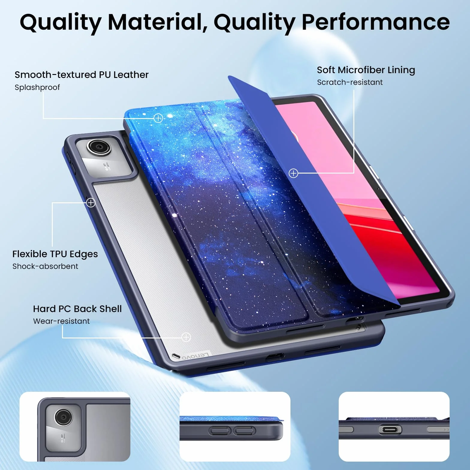 MoKo Etui Lenovo Tab M11 2024 TB330FU TB330XU Ultra Cienka Składana Pokrowiec z Uchwytem na Rysik, Niebieskie Gwiaździste Niebo