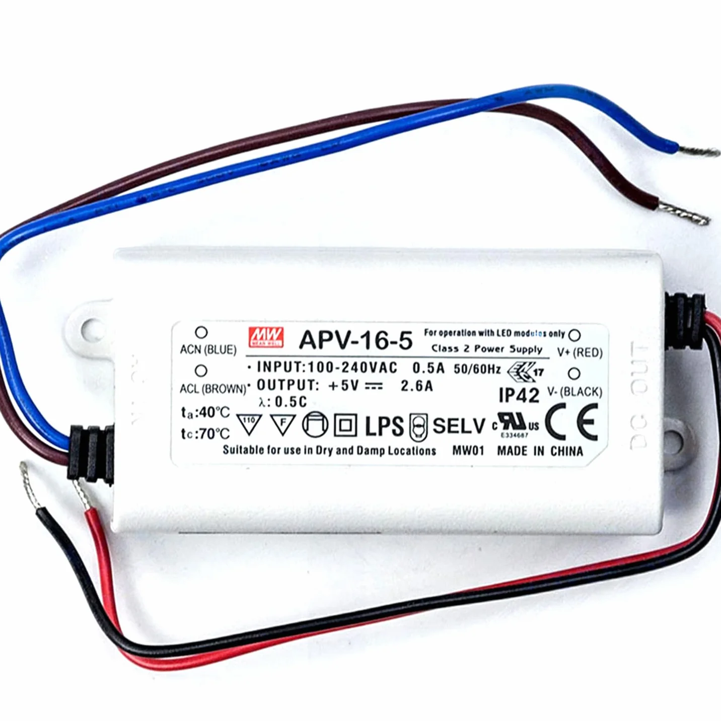 MeanWell, APV-16-5 zasilacz sieciowy LED 13 W 5 V 2,6 A; zasilacz impulsowy