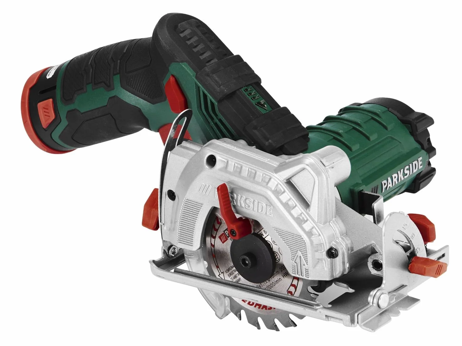 Parkside Akumulatorowa ręczna piła tarczowa LED PHKSA 12 A1 piła tarczowa (12 V litowo-jonowa, Ø 85 mm, 2 Ah) | bezstopniowa regulacja głębokości cięcia i kąta cięcia – odsysanie pyłu