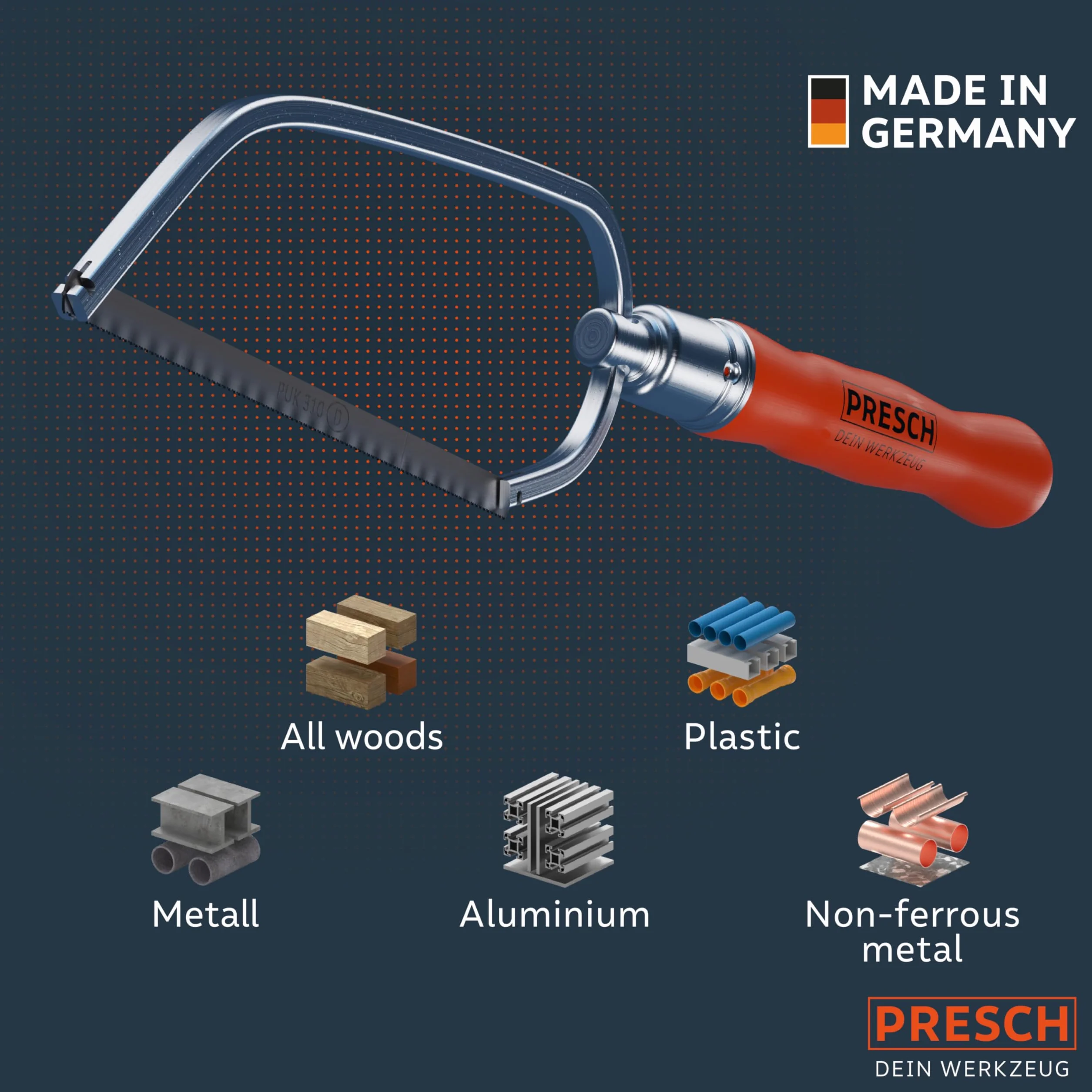 Presch Piła do metalu Junior składana 150 mm z uniwersalnym brzeszczotem - Piła ręczna 150 mm z regulowanym uchwytem - Do metalu nieżelaznego, plastiku, aluminium, wszystkich rodzajów drewna