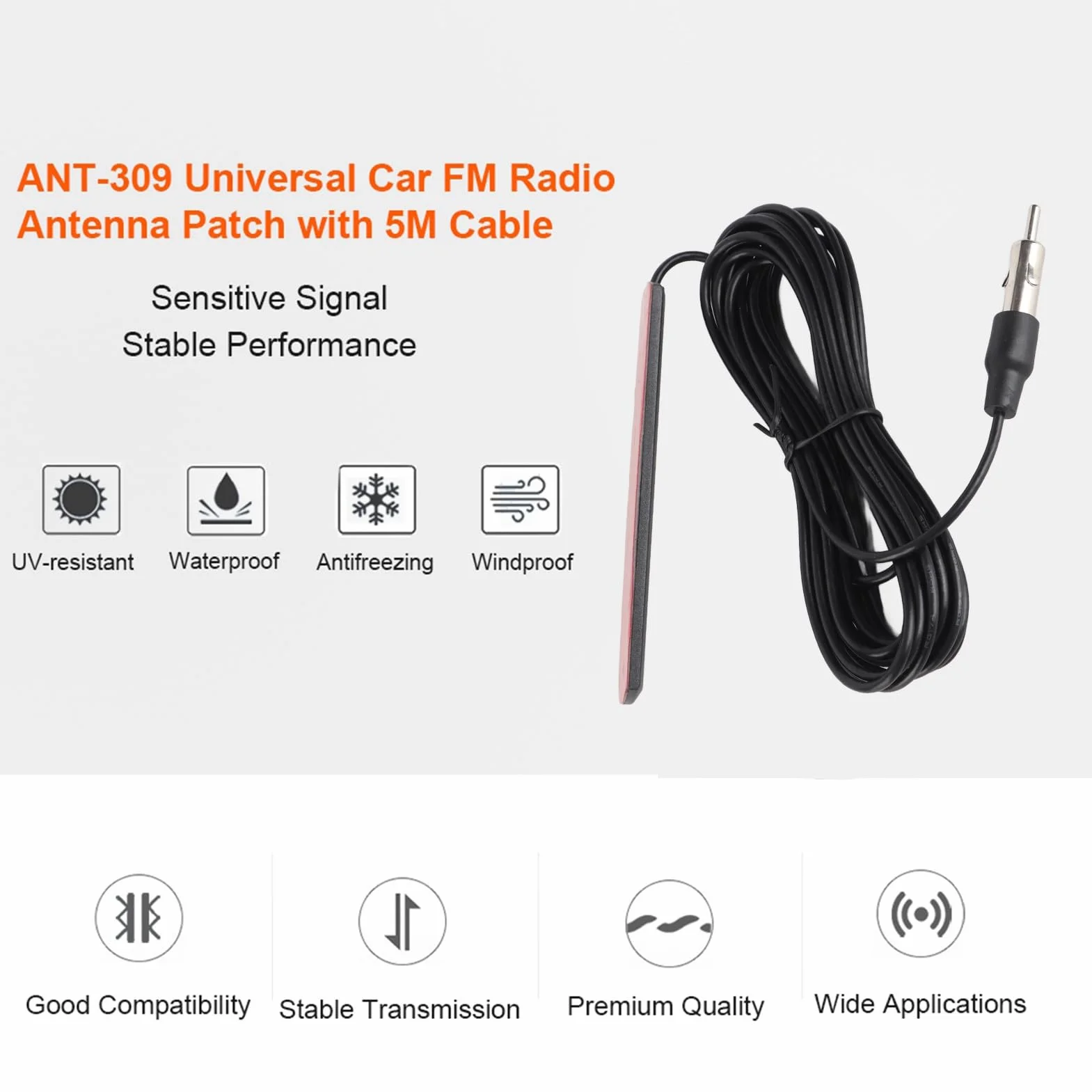 Uniwersalna antena FM do radia samochodowego kabel 5 m